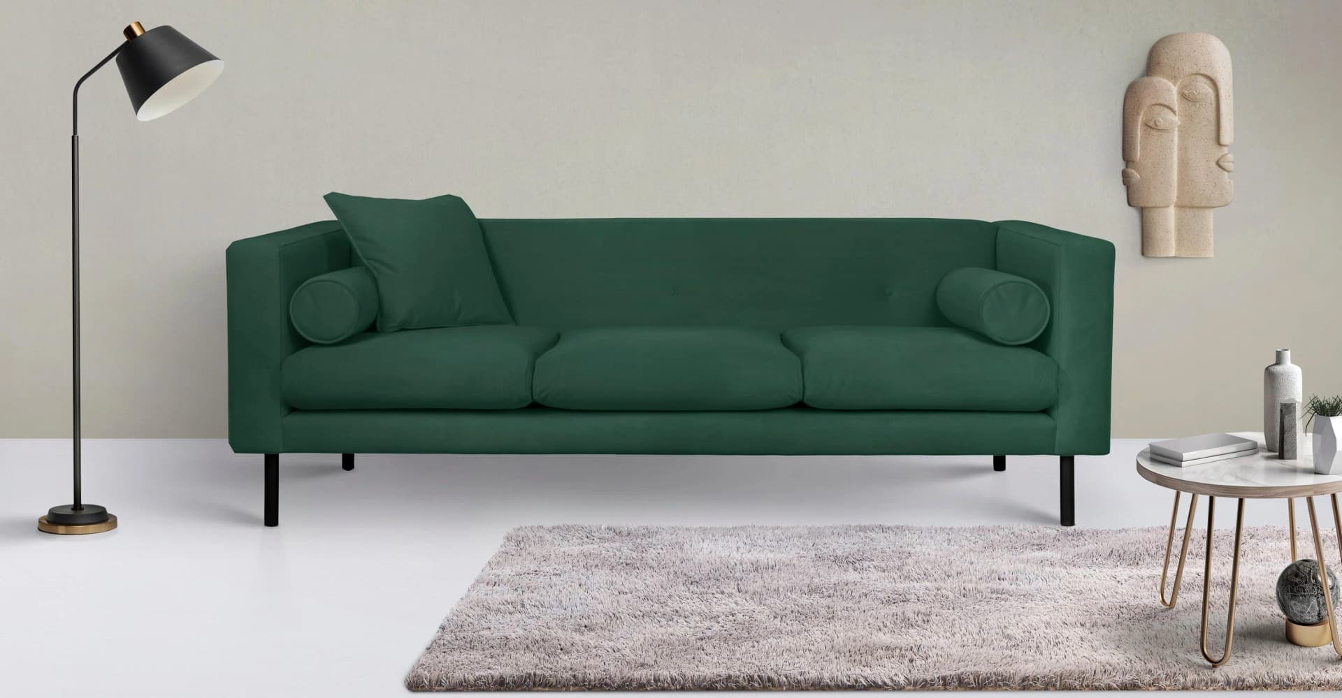 HOME AFFAIRE Lillibeth Designsofa 3-Sitzer Grün Samtoptik