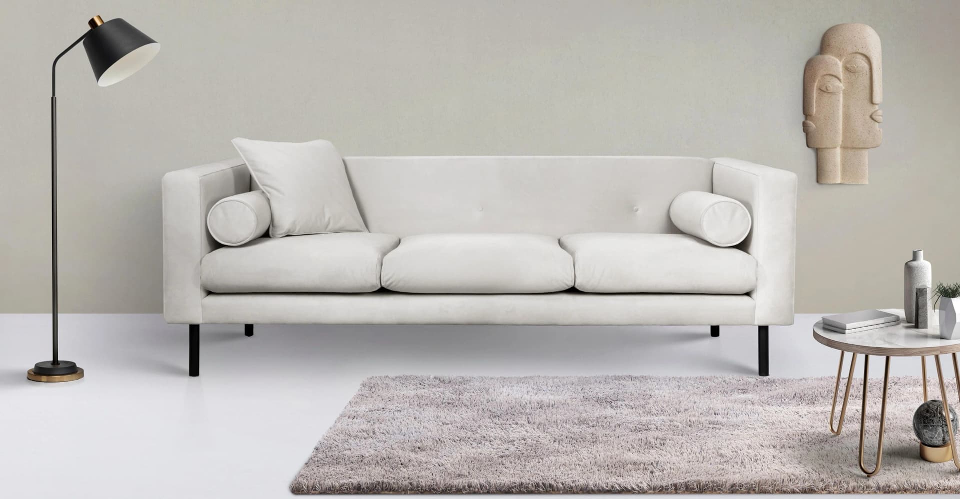 HOME AFFAIRE Lillibeth Designsofa 3-Sitzer Beige Samtoptik