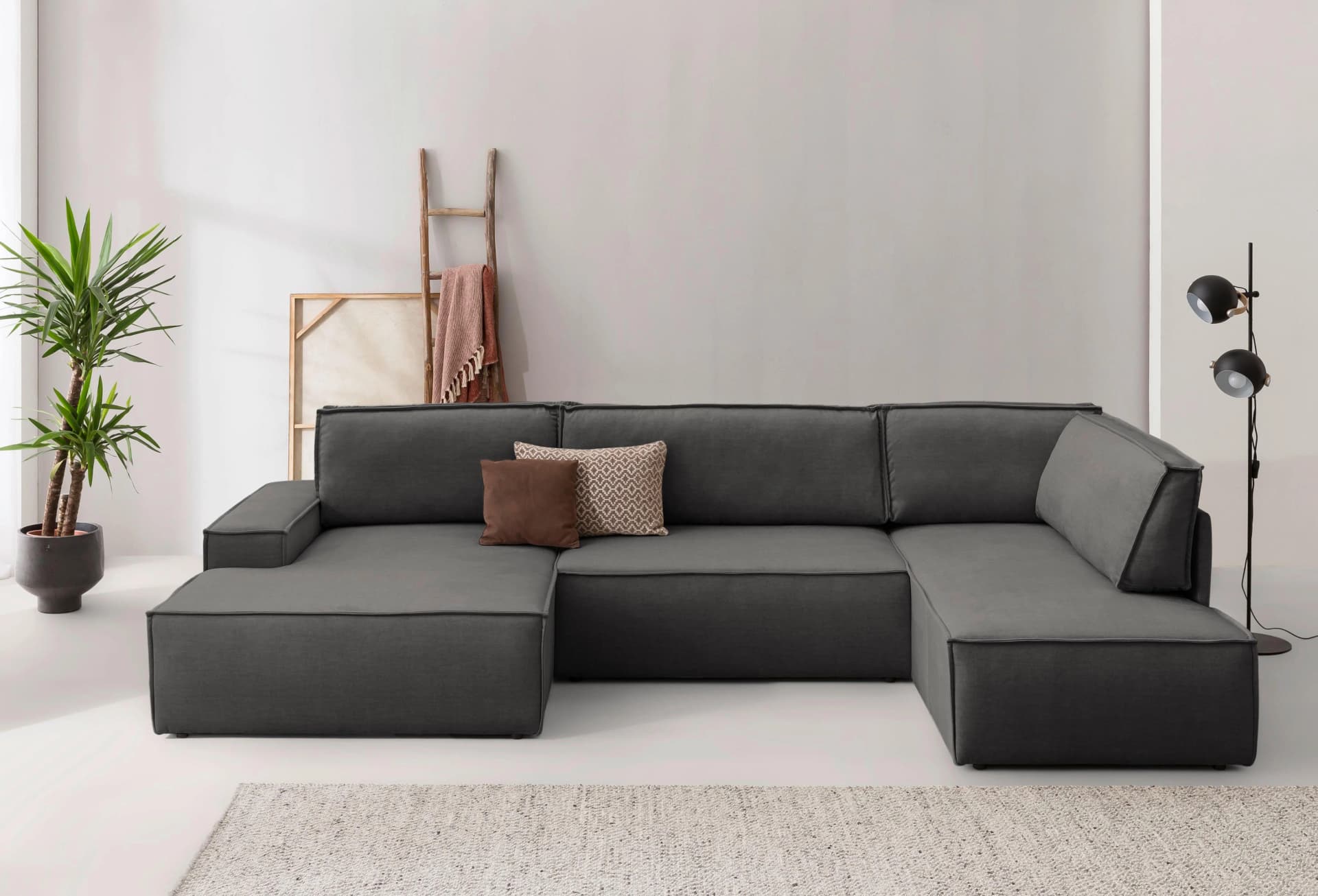 Home Affaire Wohnlandschaft Sherwood U-Form Anthrazit Samtvelours