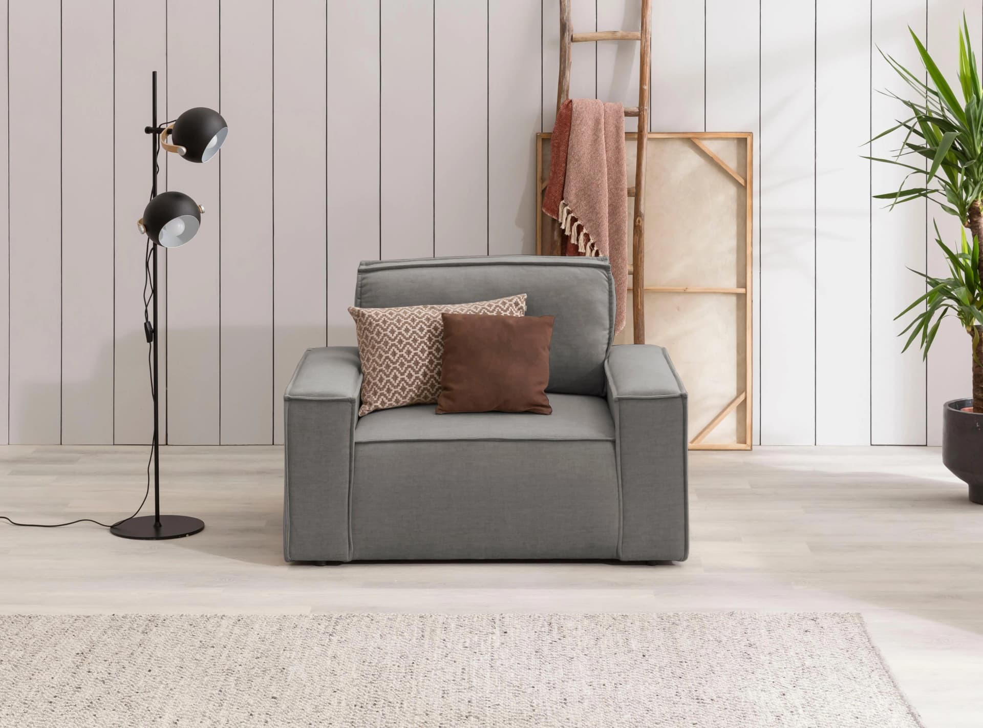 HOME AFFAIRE Sessel Sherwood Love-Seat Grau Samtvelours