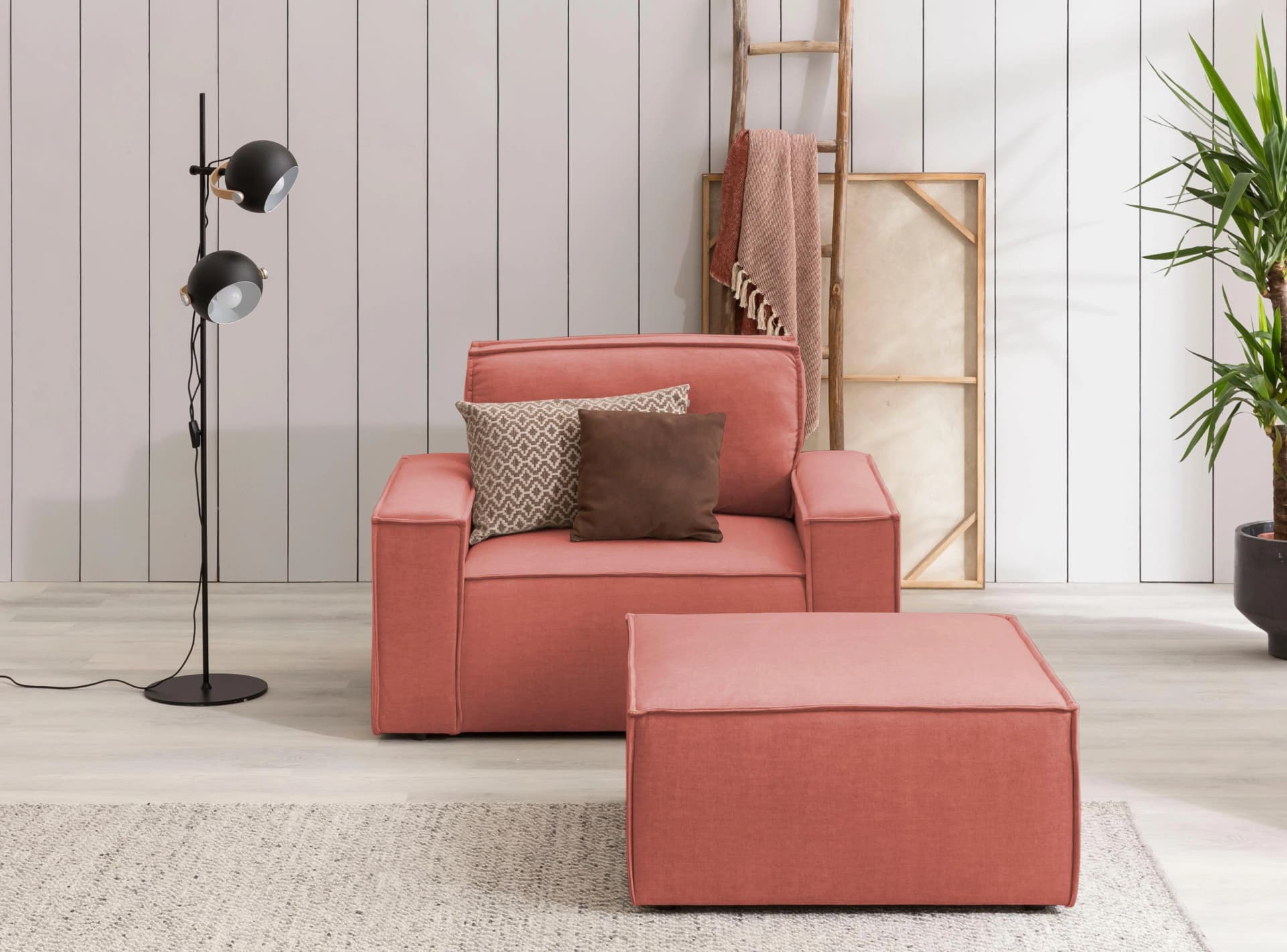 HOME AFFAIRE Sessel Sherwood Set Coral Samtvelours mit Hocker