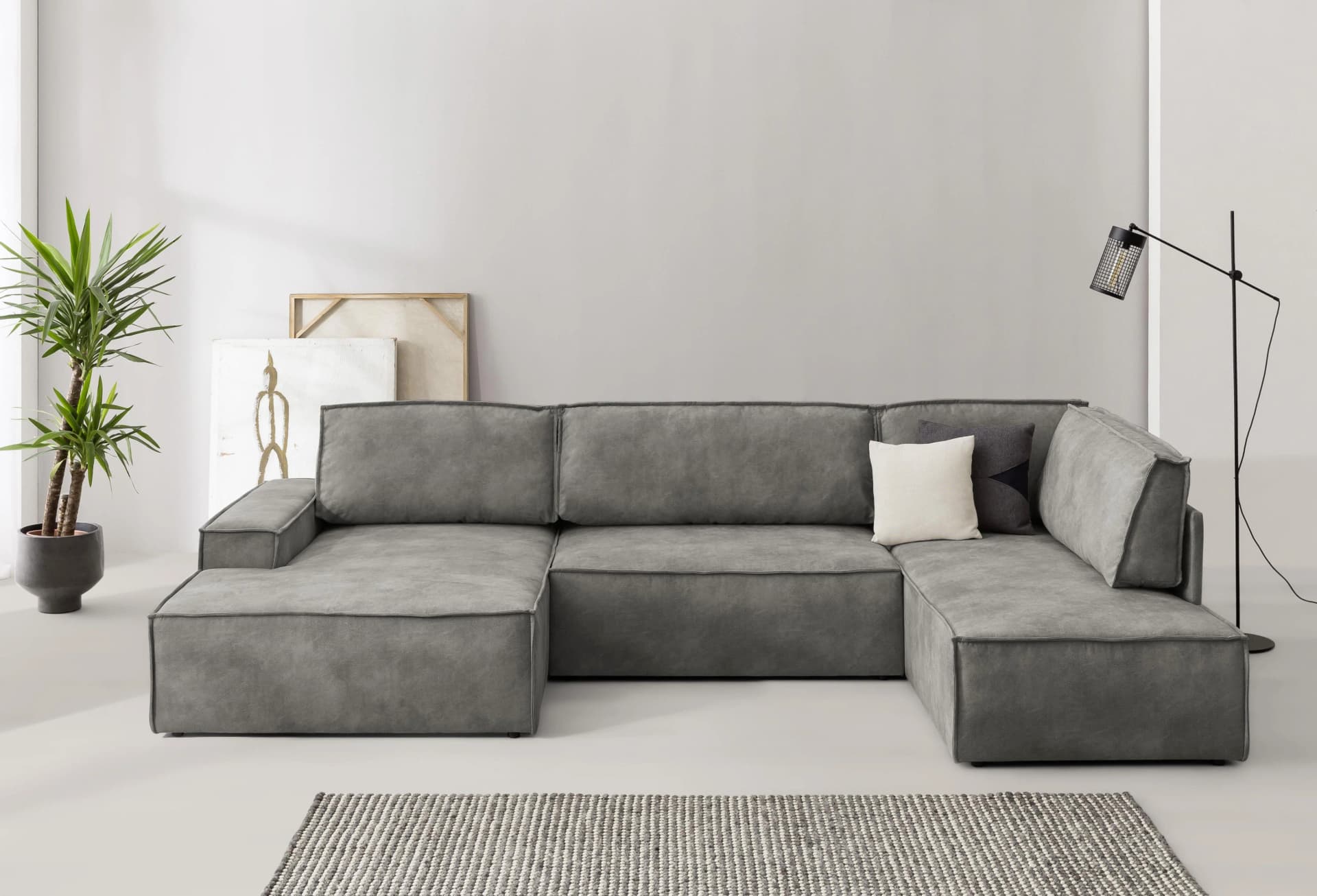 HOME AFFAIRE Wohnlandschaft SHERWOOD U-Form Dunkelgrau mit Schlaffunktion