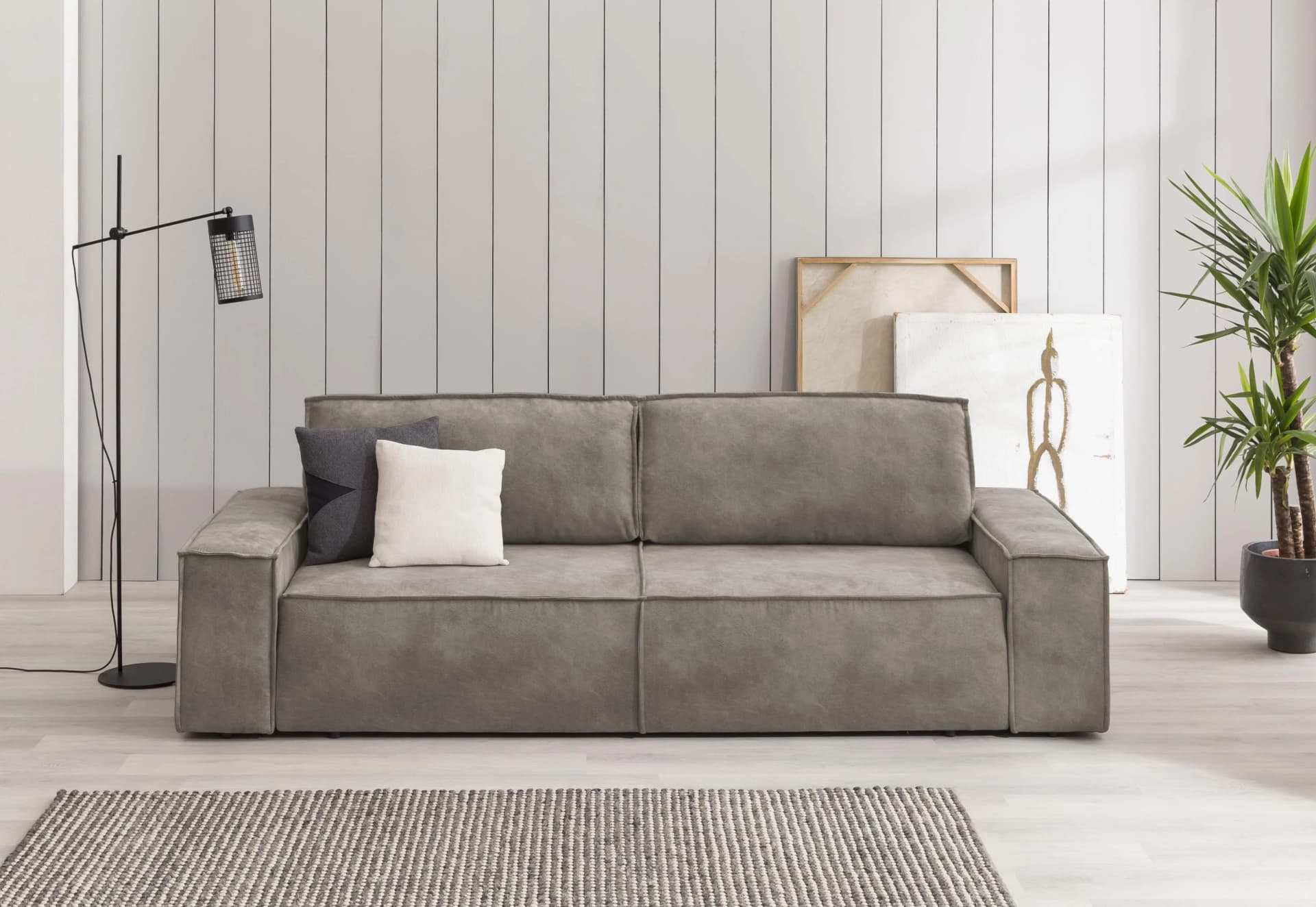HOME AFFAIRE SHERWOOD Schlafsofa 3-Sitzer Grau Vintage-Lederoptik