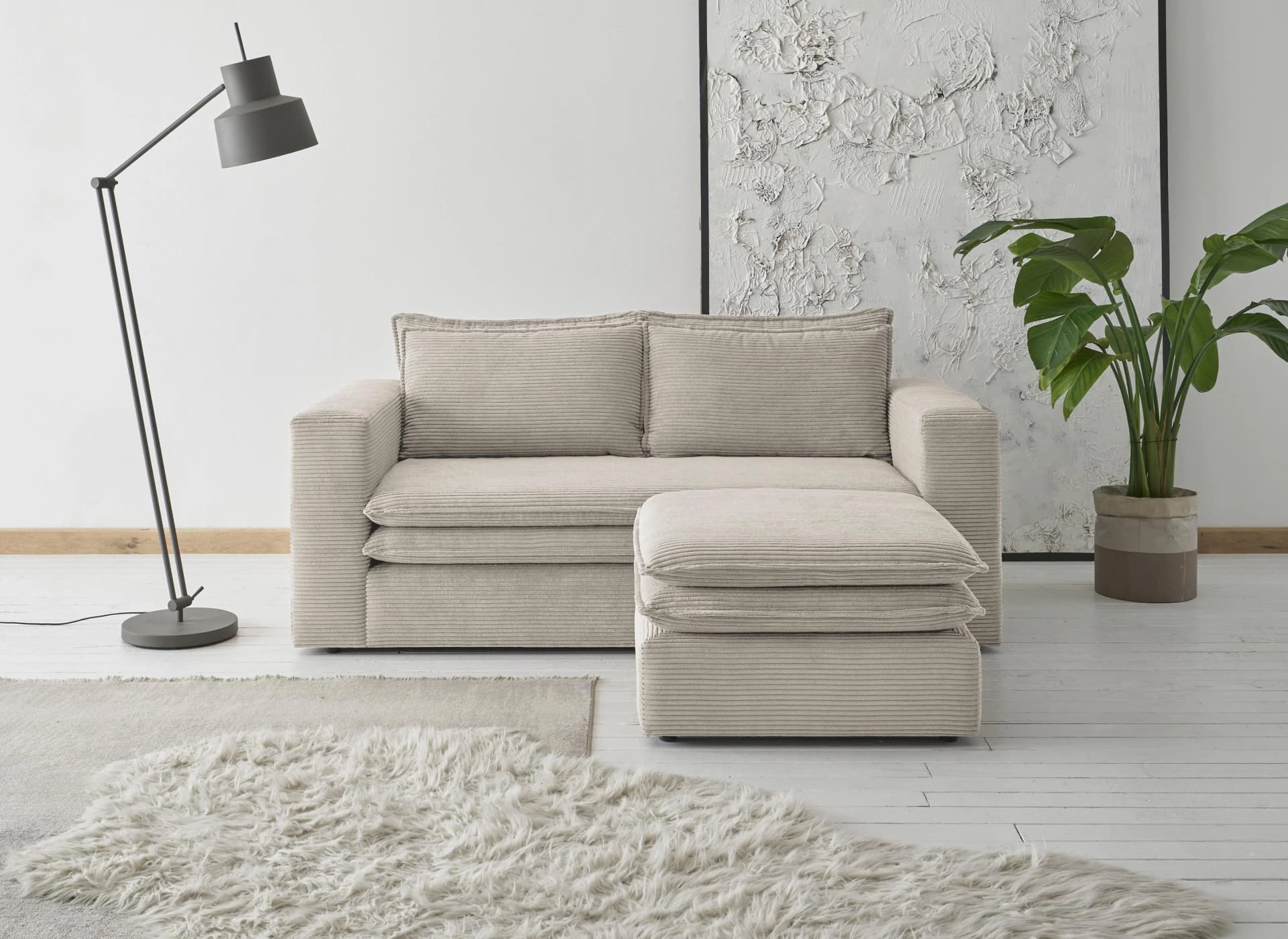 Home Affaire Sitzgruppe PIAGGE 2-Sitzer Sofa mit Hocker Beige