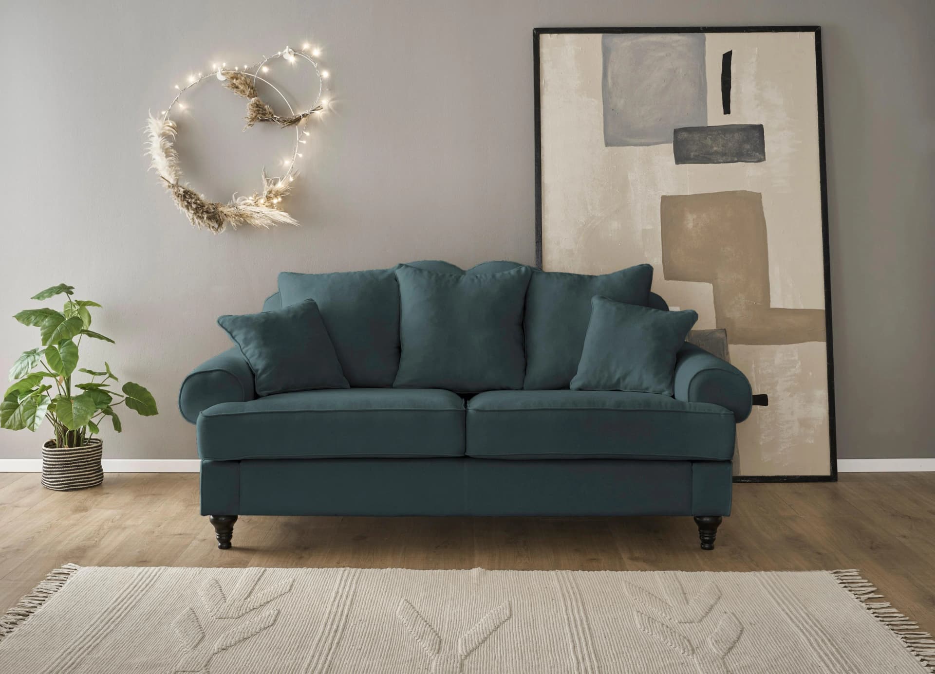 HOME AFFAIRE Westminster 3-Sitzer Sofa Blaugrün Microfaser Federkern
