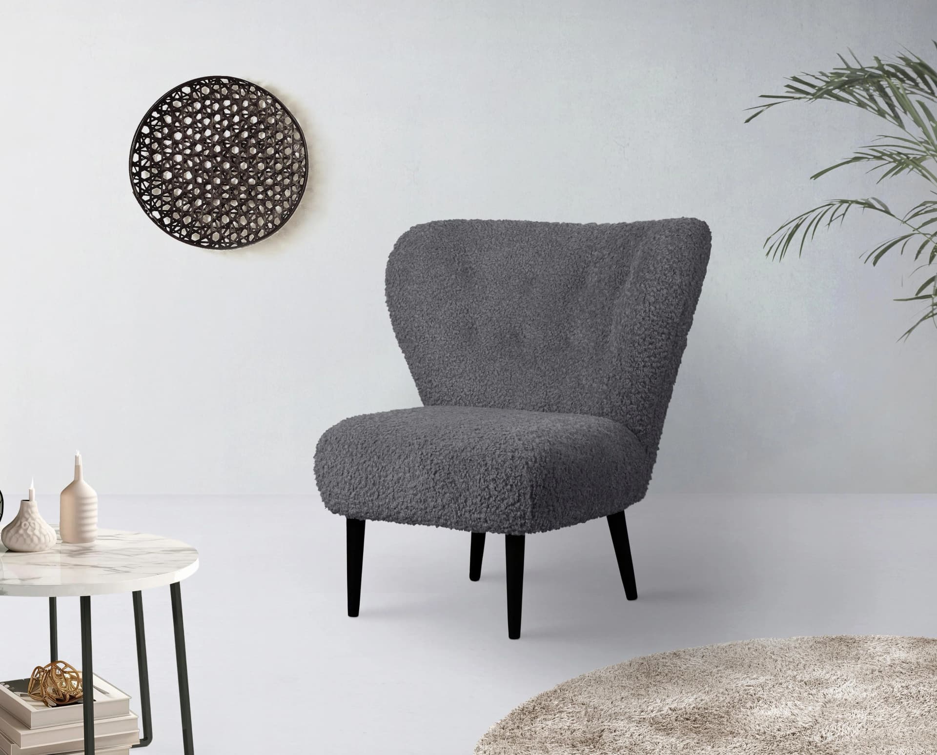LeGer Home Sessel Dinah Grau Bouclé mit Knopfheftung