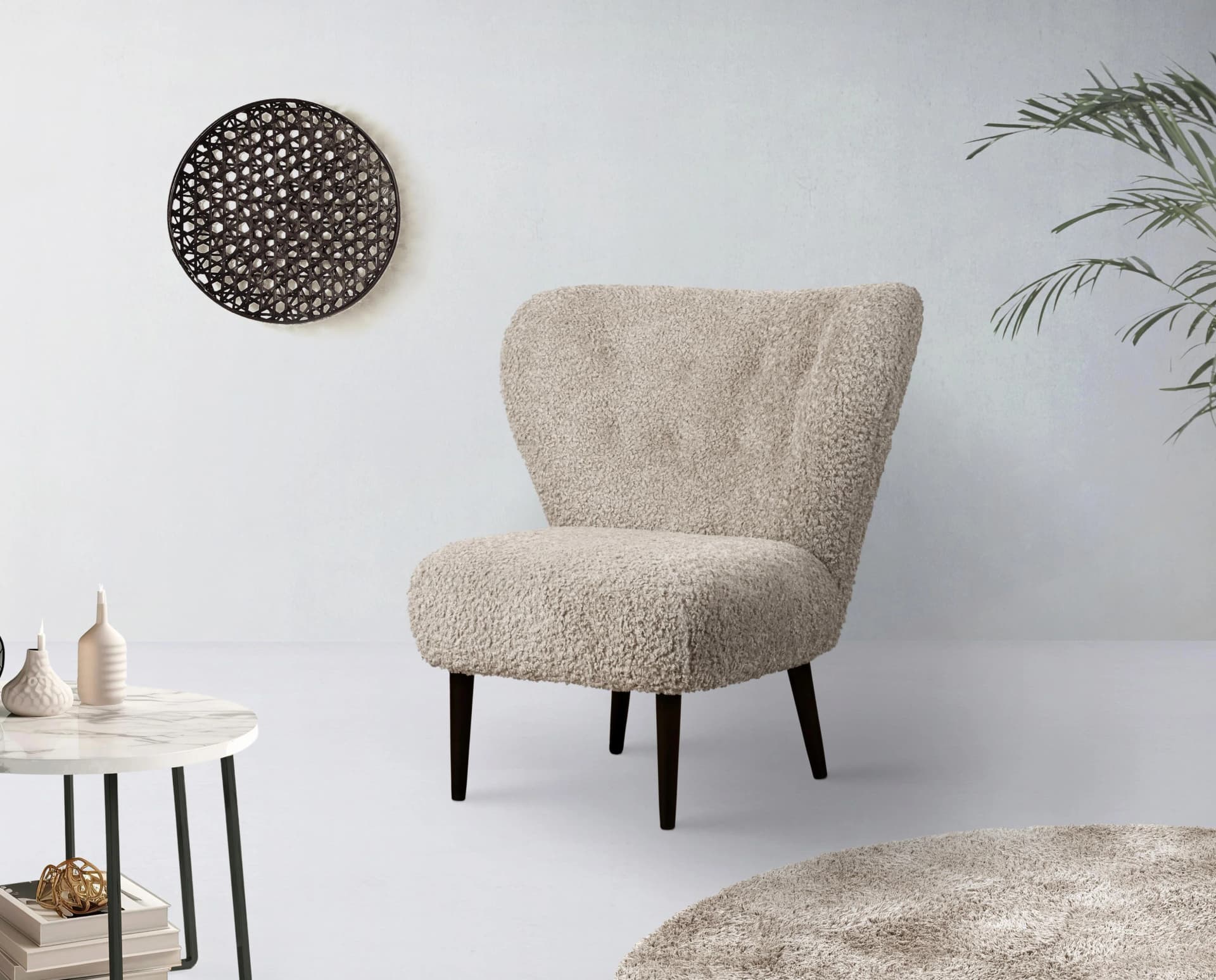 LeGer Home Sessel Dinah Beige Ohrensessel mit Knopfheftung