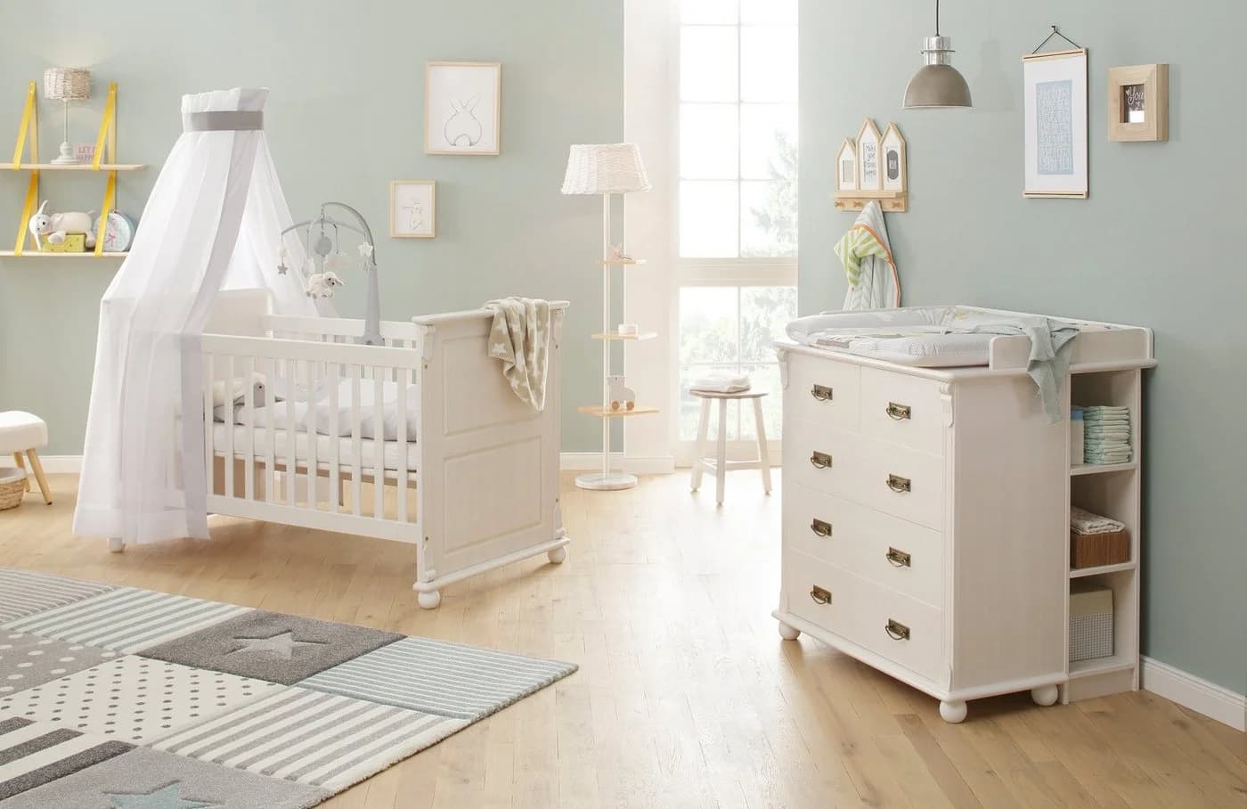 OTTO HOME Babyzimmer-Komplettset Aimo Landhausstil Weiß Kinderbett Wickelkommode