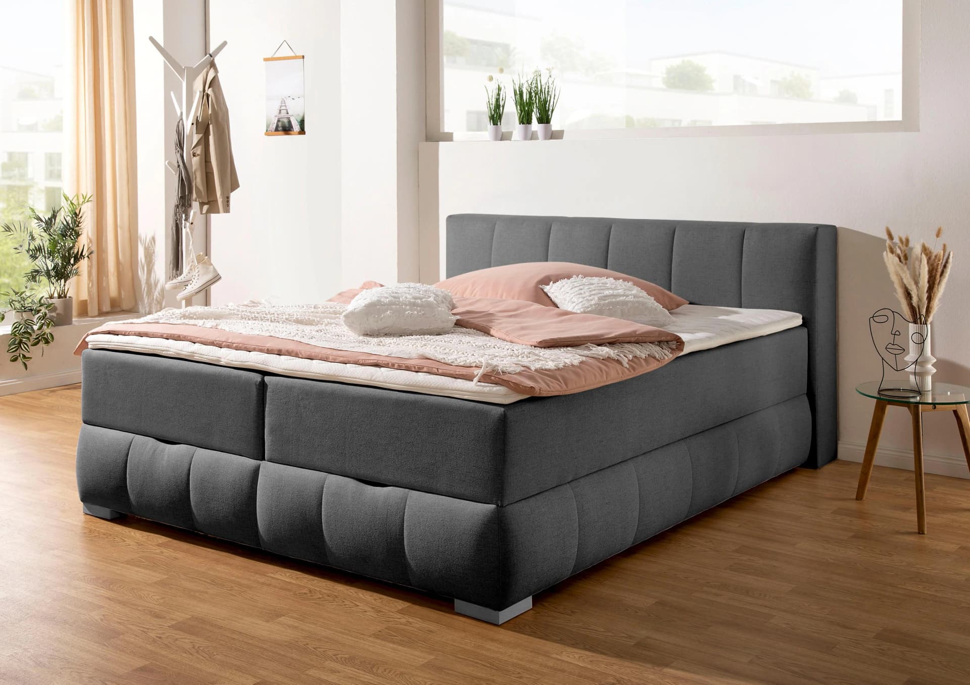 HOME AFFAIRE Chelles Boxbett Anthrazit mit Bettkasten und Topper