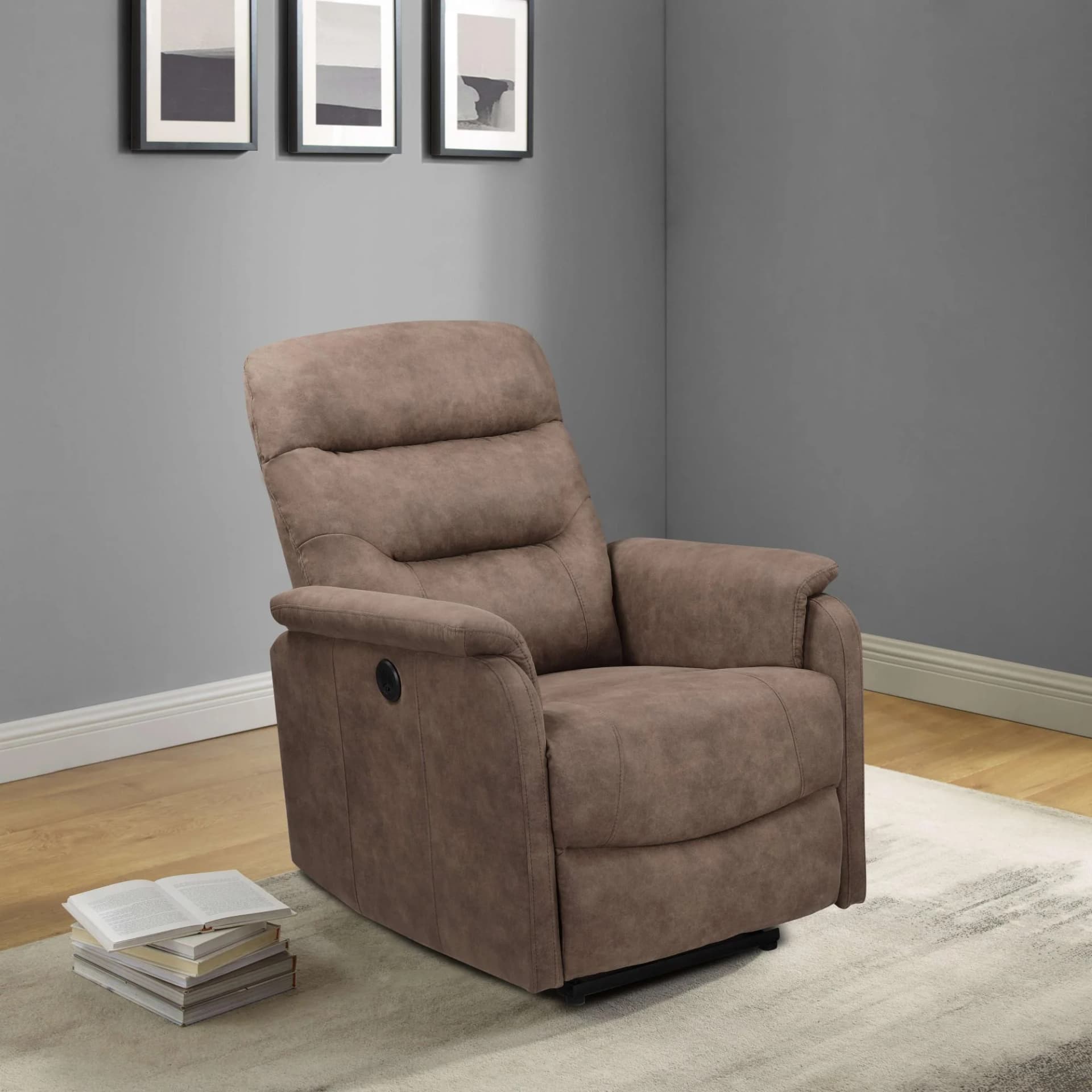 HOME AFFAIRE Relaxsessel Coullon Taupe Elektrisch Verstellbar mit USB