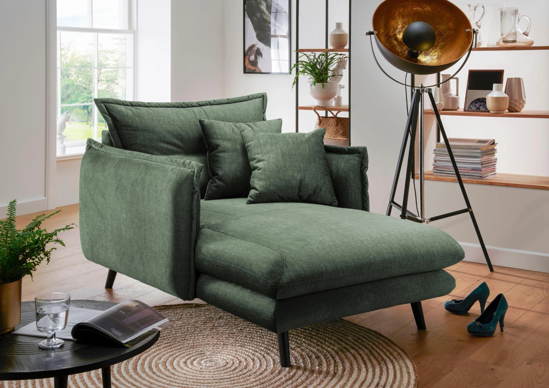 Home Affaire Loveseat Lazio Dunkelgrün Moderner Sessel mit Kissen
