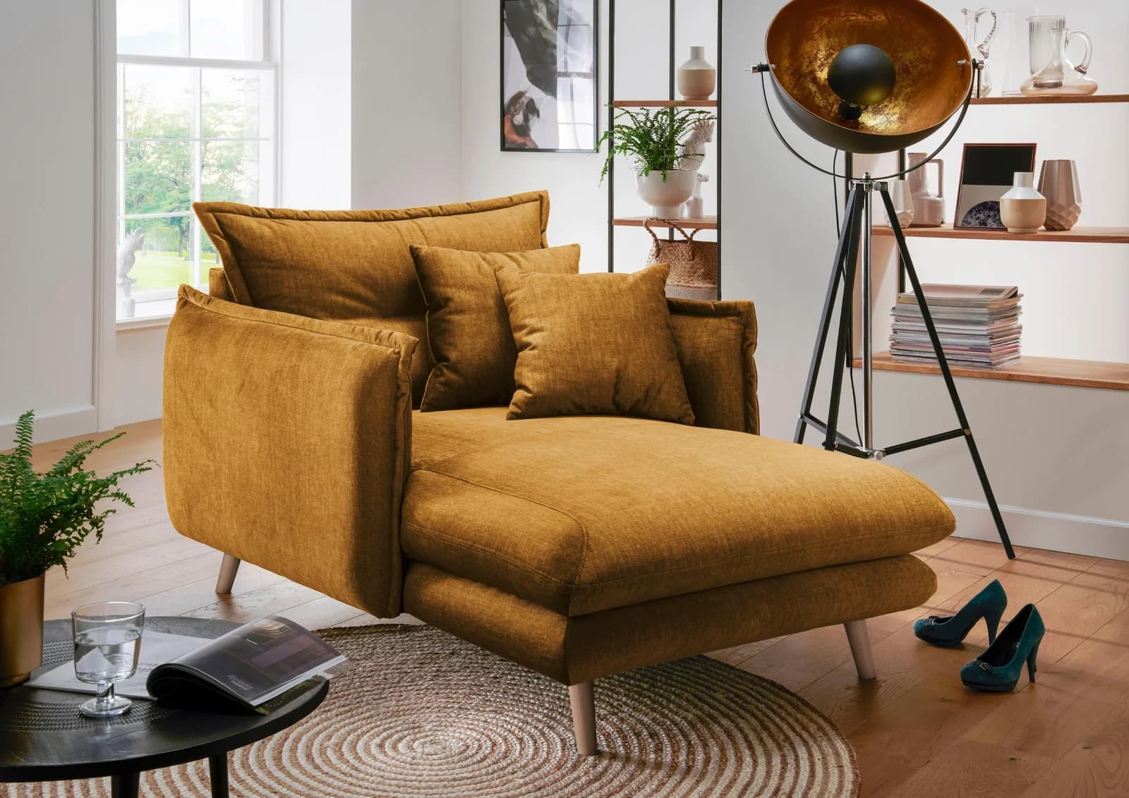 HOME AFFAIRE Loveseat Lazio Modern Gelb Polyester