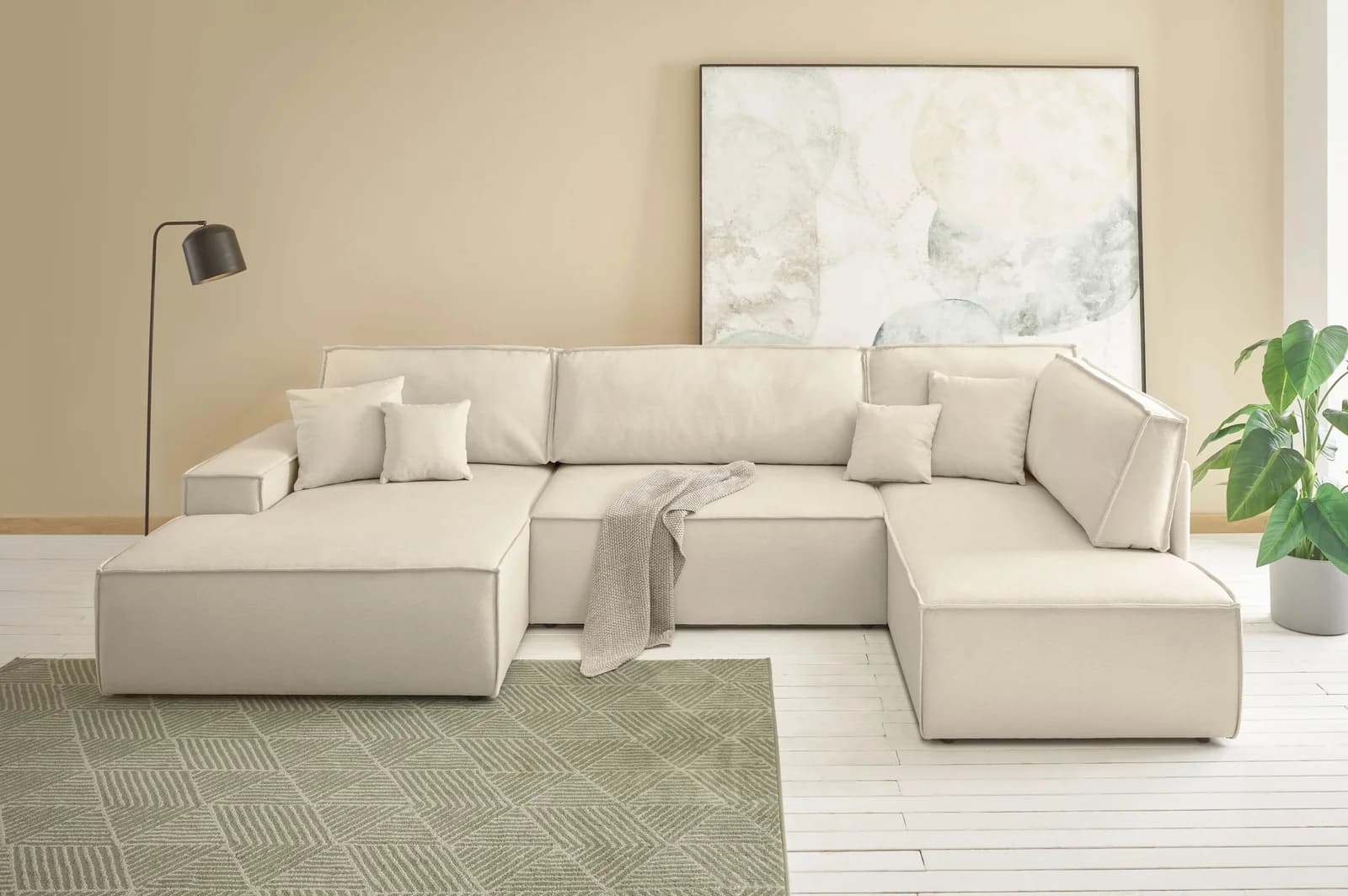 OTTO HOME Wohnlandschaft FINNLEY U-Form XXL Beige mit Bettkasten
