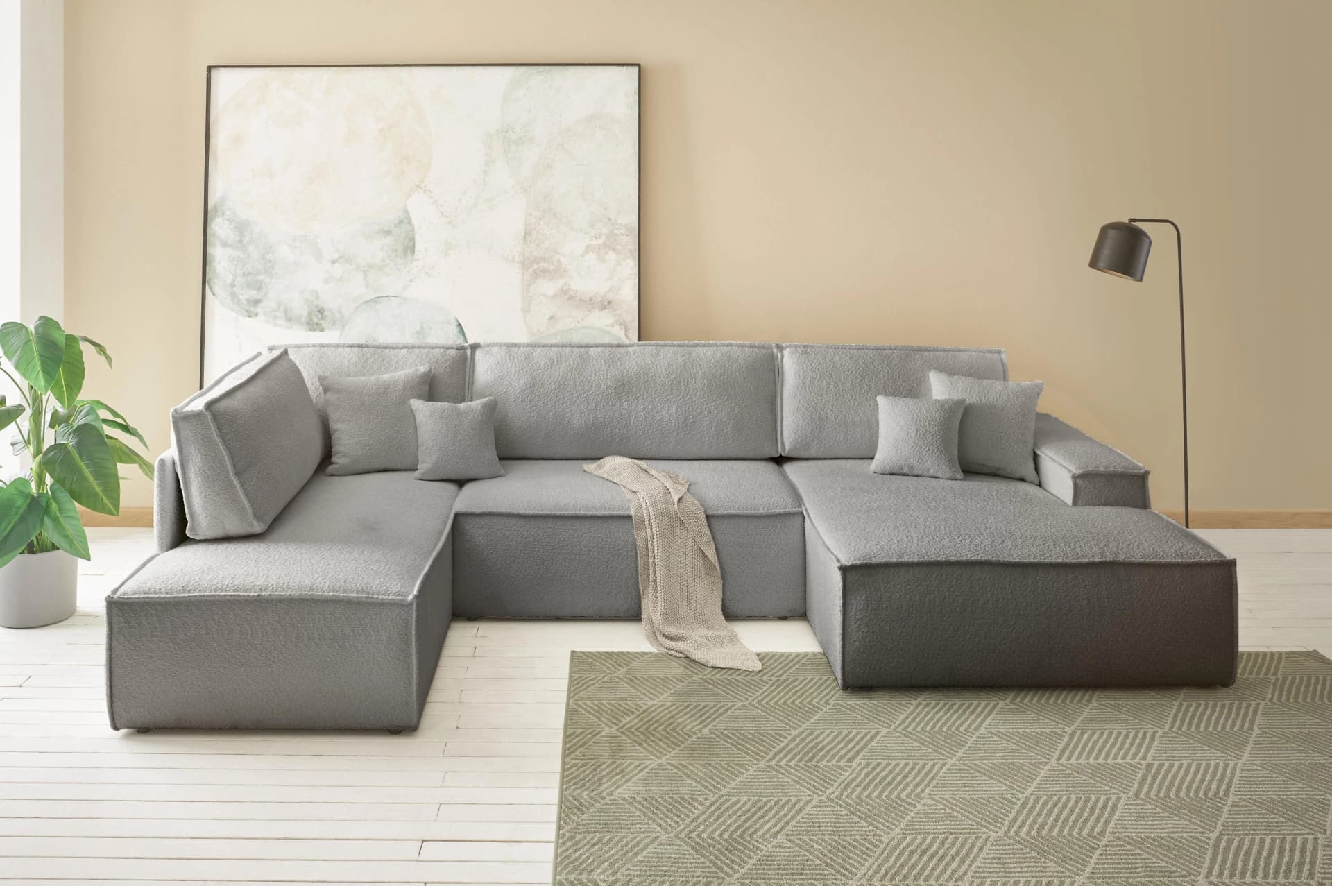 OTTO HOME FINNLEY U-Form XXL Wohnlandschaft Grau mit Bettkasten