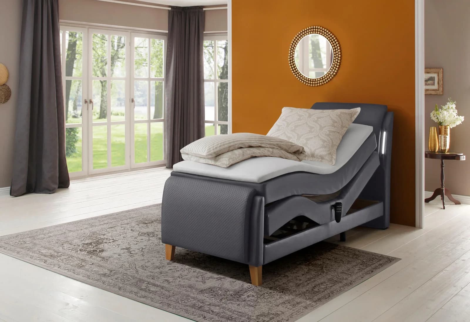 HOME AFFAIRE Boxspringbett Messina2 Grau Elektrisch Verstellbar