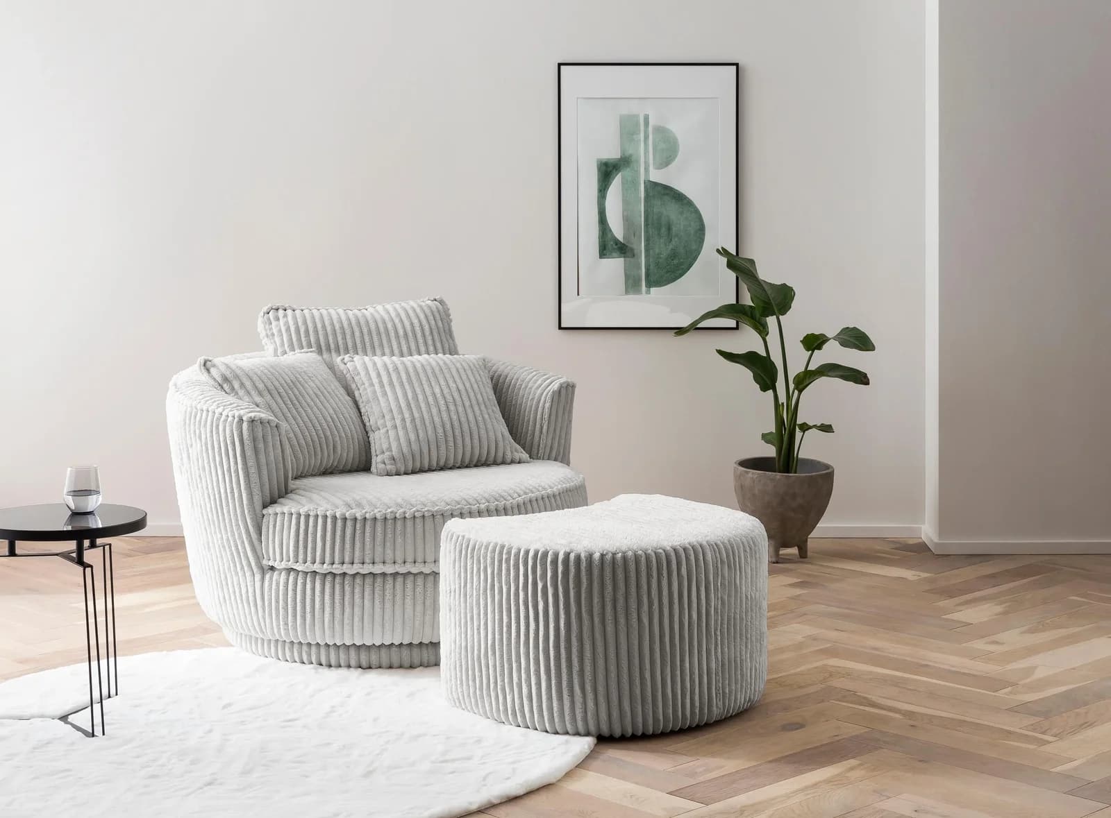 HOME AFFAIRE Maisie Drehsessel XXL mit Hocker Hellgrau