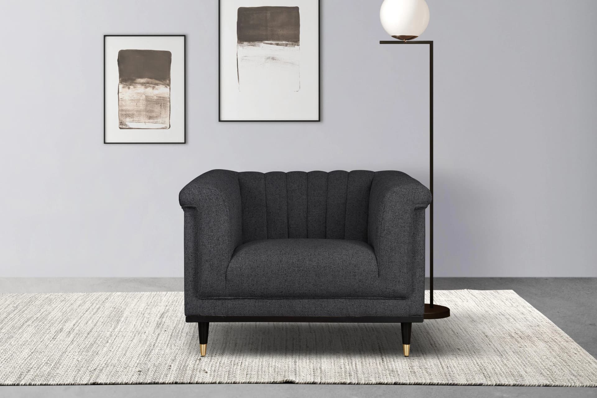 HOME AFFAIRE Sessel Chamby Dunkelgrau Polyester Samtoptik