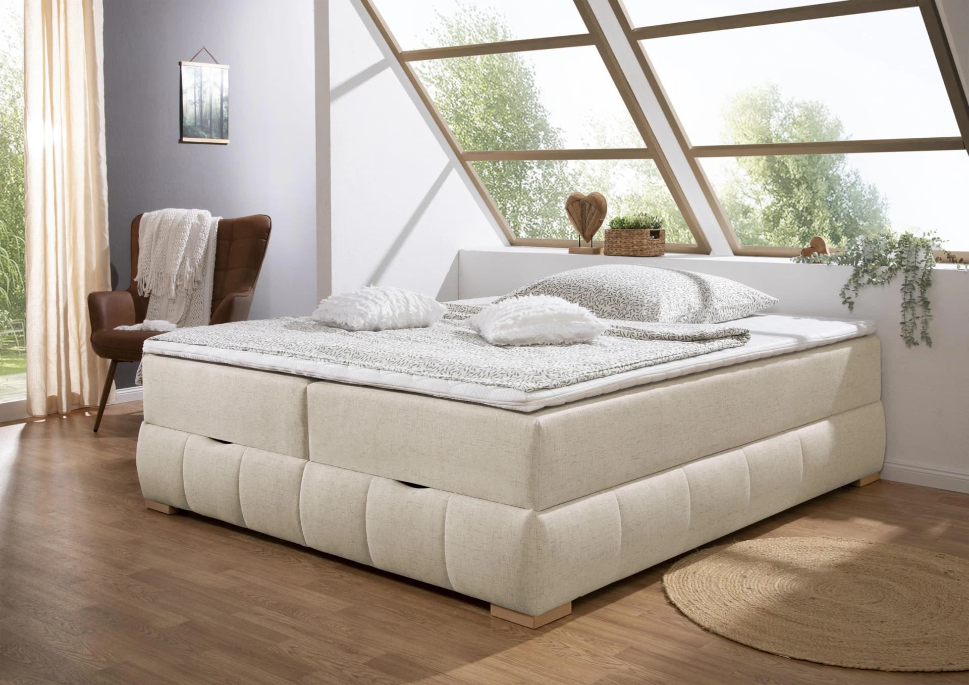 OTTO HOME Boxbett Wehma Beige mit Bettkasten und Matratze
