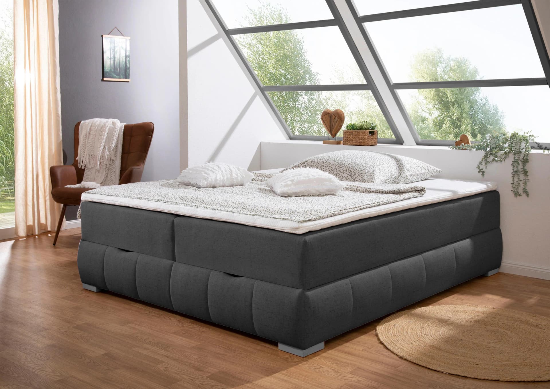 Boxbett OTTO HOME Wehma Anthrazit mit Bettkasten und Matratzen