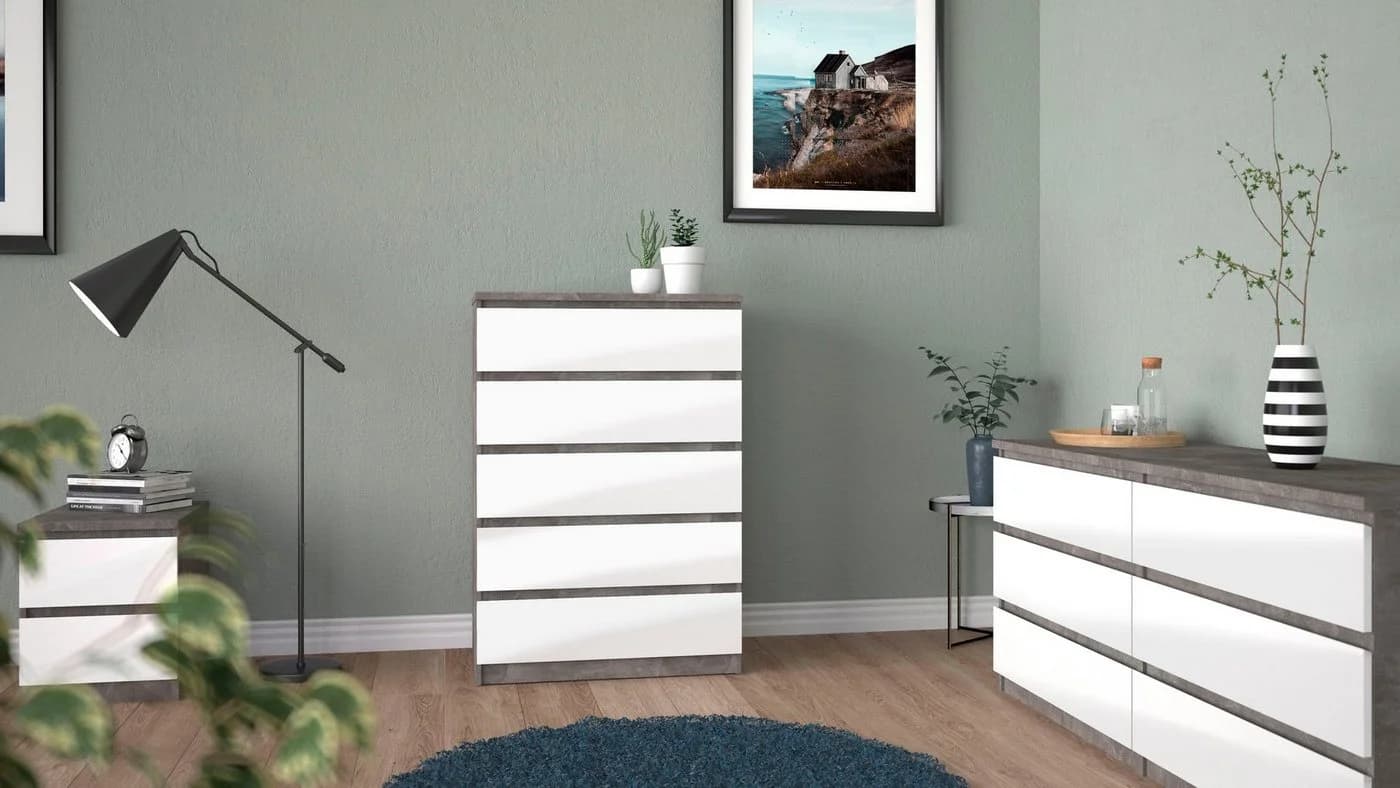 INOSIGN Kommode Naia 6 Schubladen Grau Weiss Hochglanz Modern