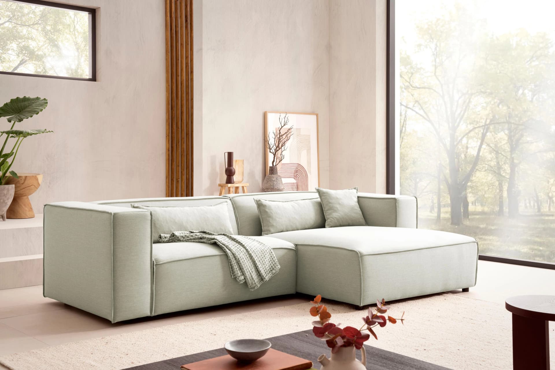 LeGer Home Ecksofa PIARA L-Form hellgrün Polyester
