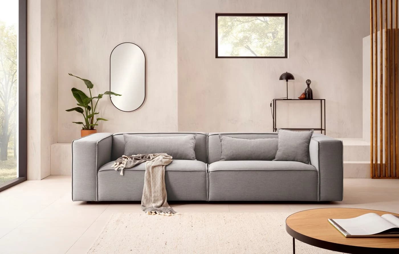 LeGer Home PIARA 3-Sitzer Sofa Grau Leinenoptik