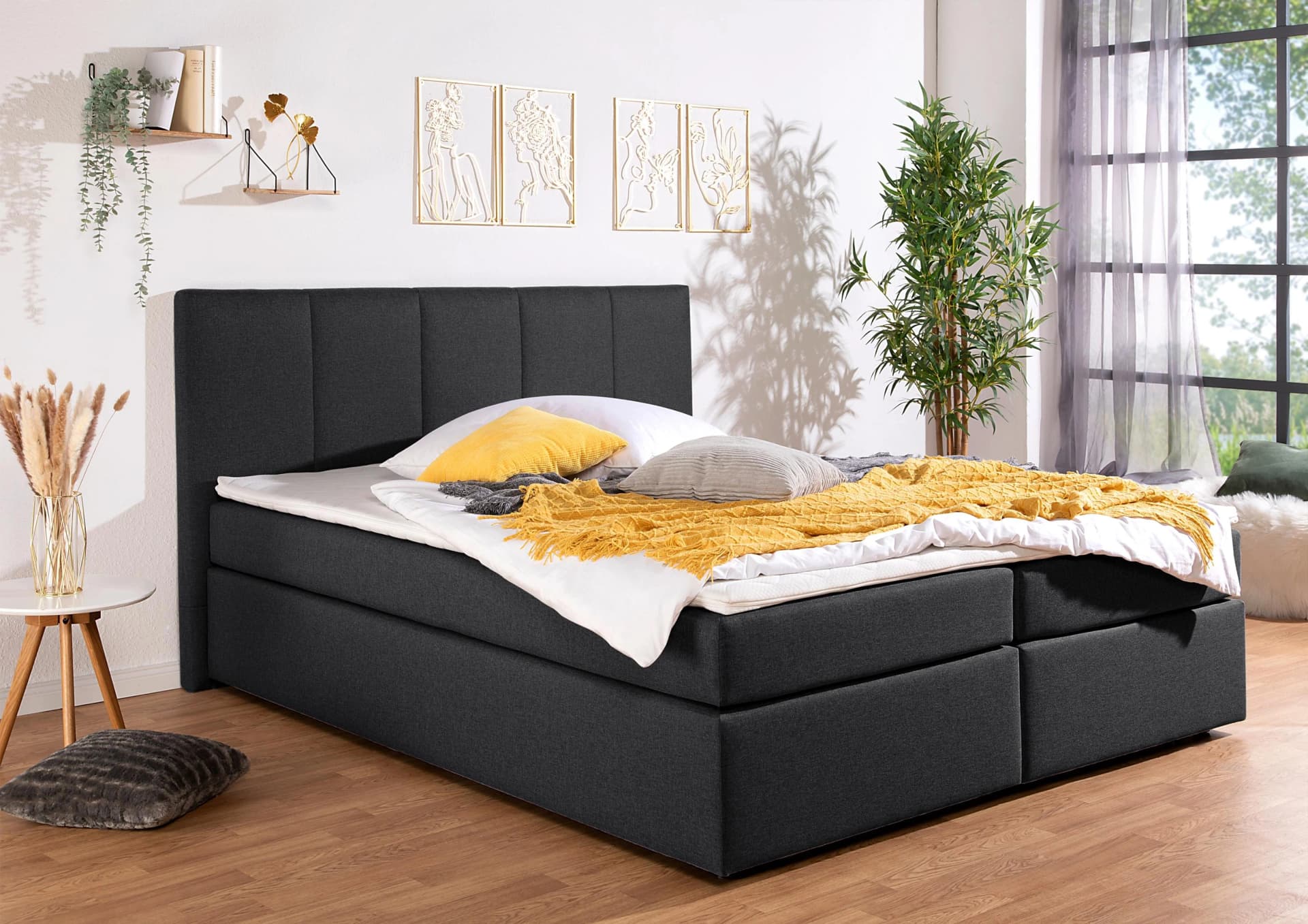 Home Affaire Fidan Boxspringbett Anthrazit mit Bettkasten