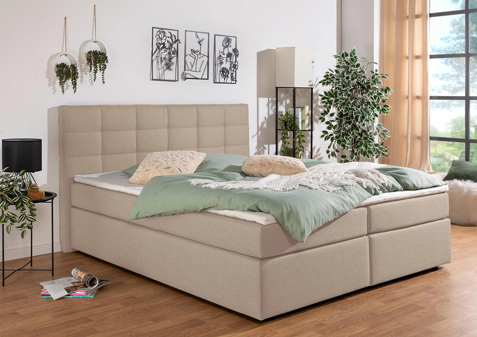 Home Affaire Boxspringbett Ovalo Beige-Creme mit Bettkasten
