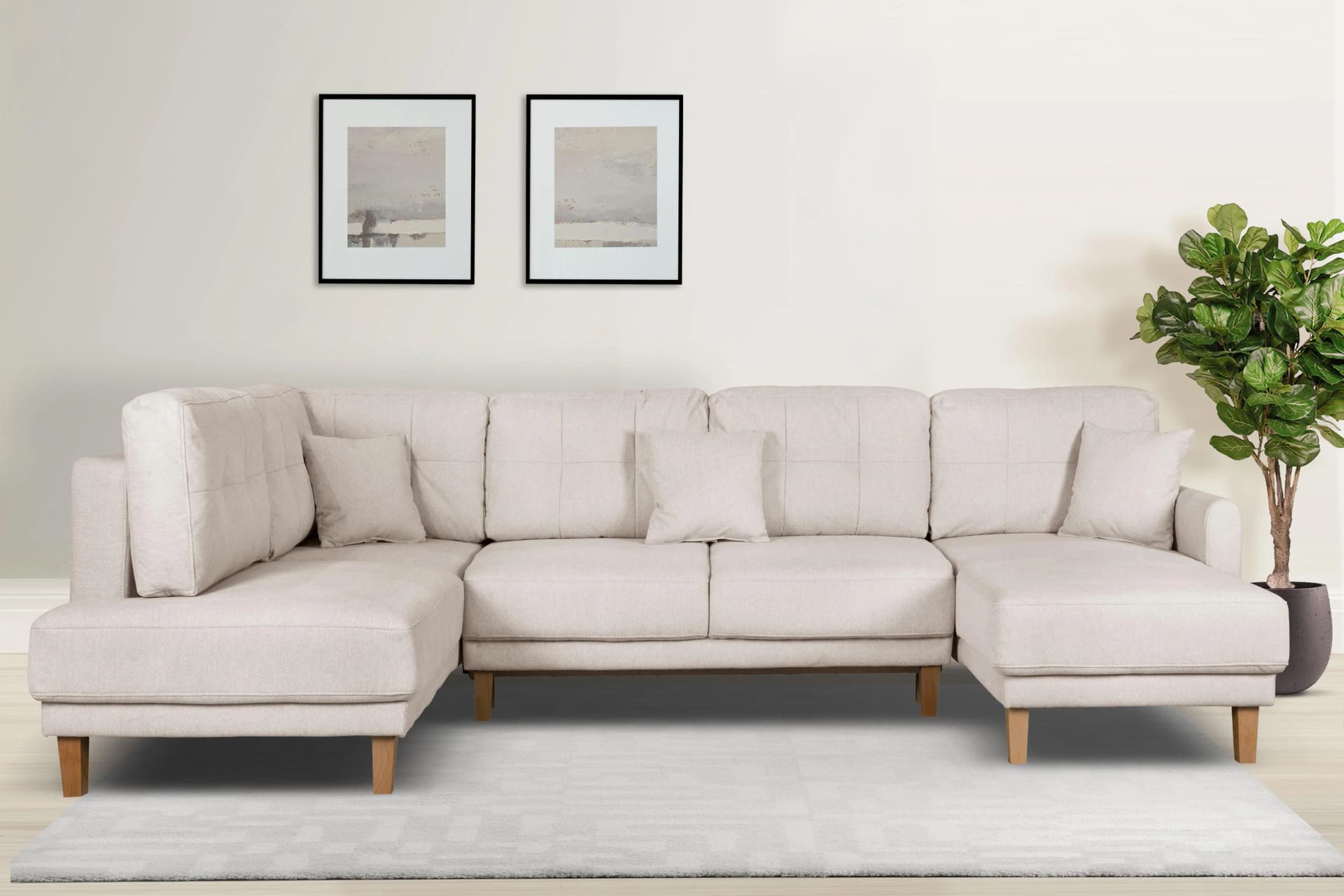 Home affaire Wohnlandschaft TRIPLO U-Form Beige mit Schlaffunktion