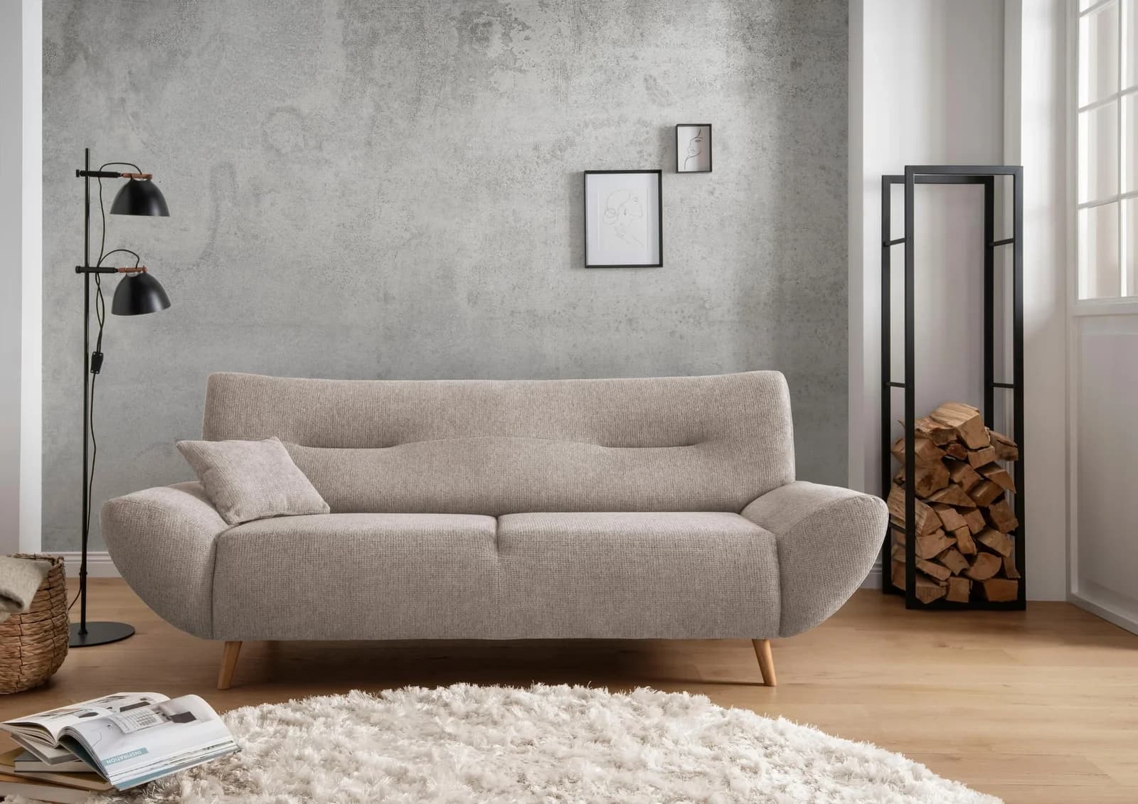 HOME AFFAIRE Drago 3-Sitzer Sofa Beige Microfaser