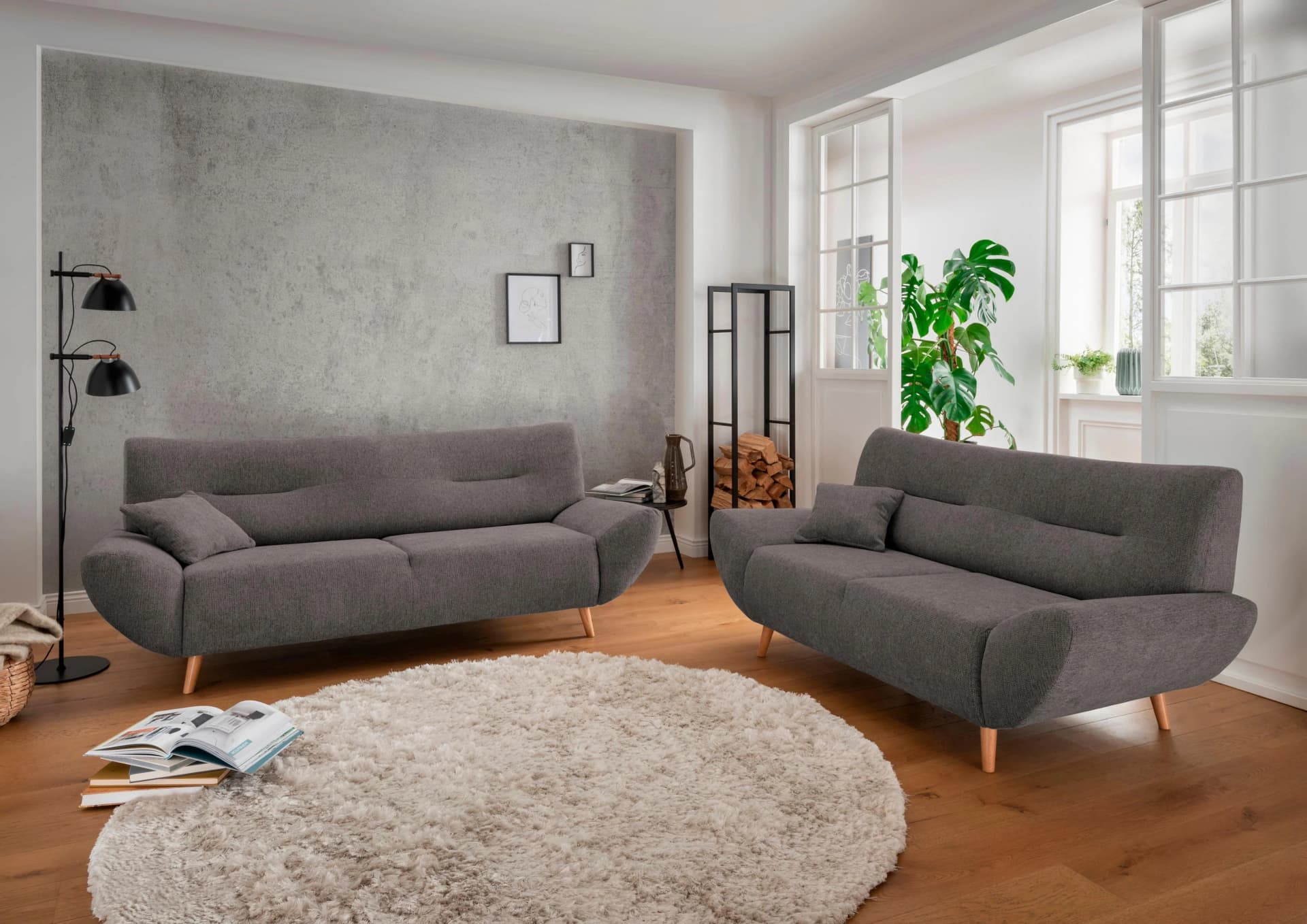 HOME AFFAIRE Polstergarnitur Drago Grau-Braun 3-Sitzer + 2-Sitzer