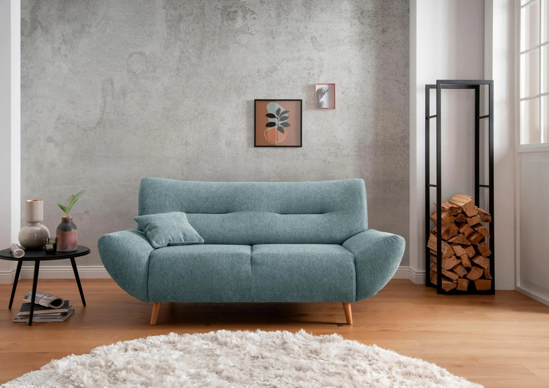 Home Affaire Drago 2-Sitzer Sofa Mintgrün mit Zierkissen