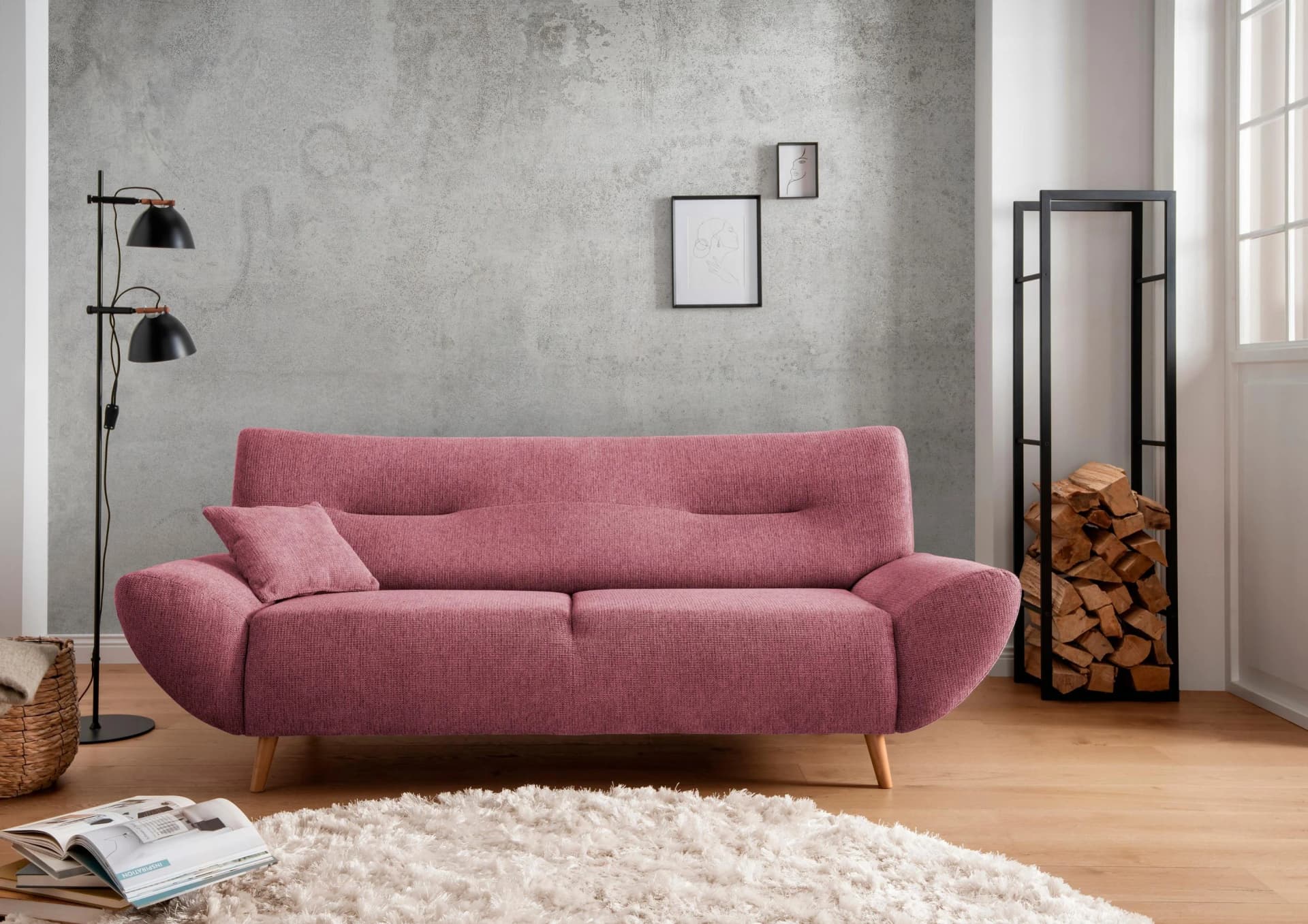 HOME AFFAIRE Drago 3-Sitzer Sofa Brombeere Polyester