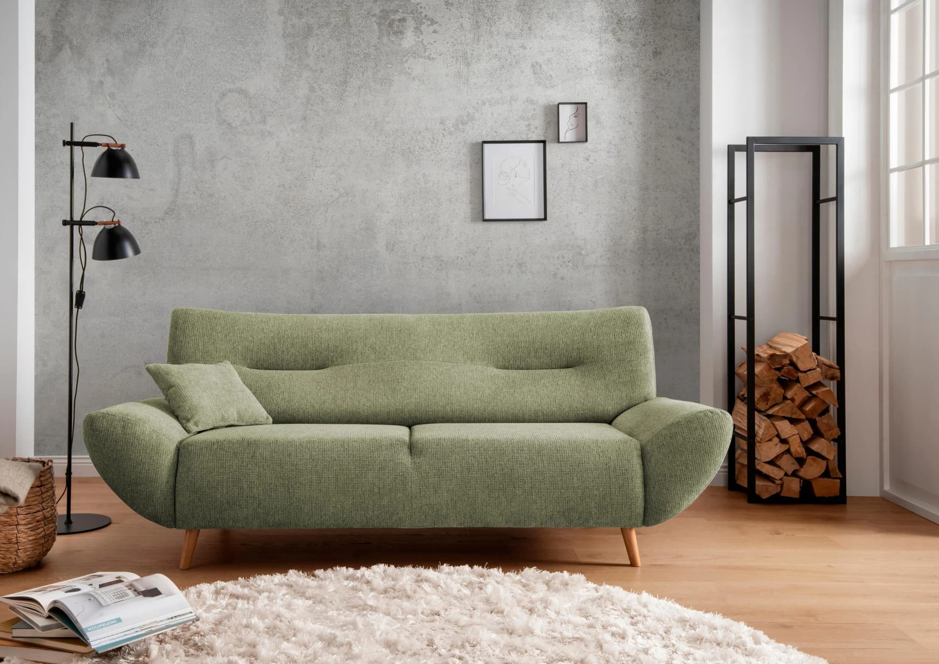 HOME AFFAIRE Drago 3-Sitzer Sofa Grün Polyester