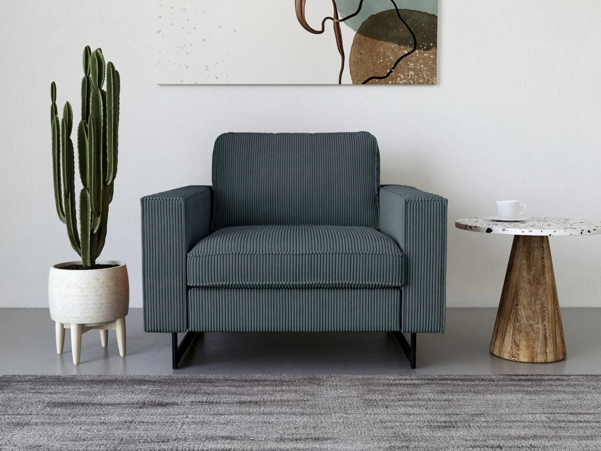 Home Affaire Loveseat Pinto 105 cm Azur Cord Chenille