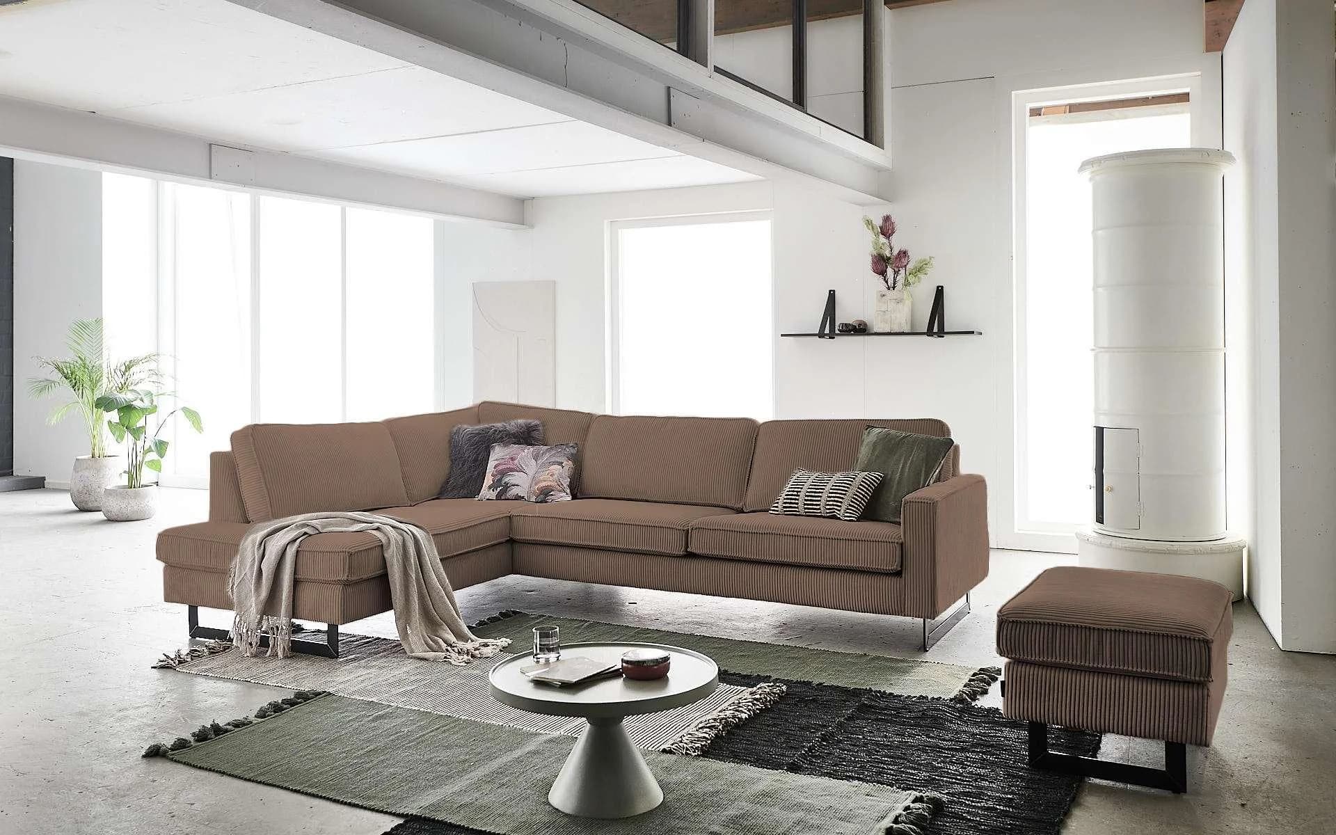 HOME AFFAIRE Ecksofa Pinto Braun Cord mit Ottomane
