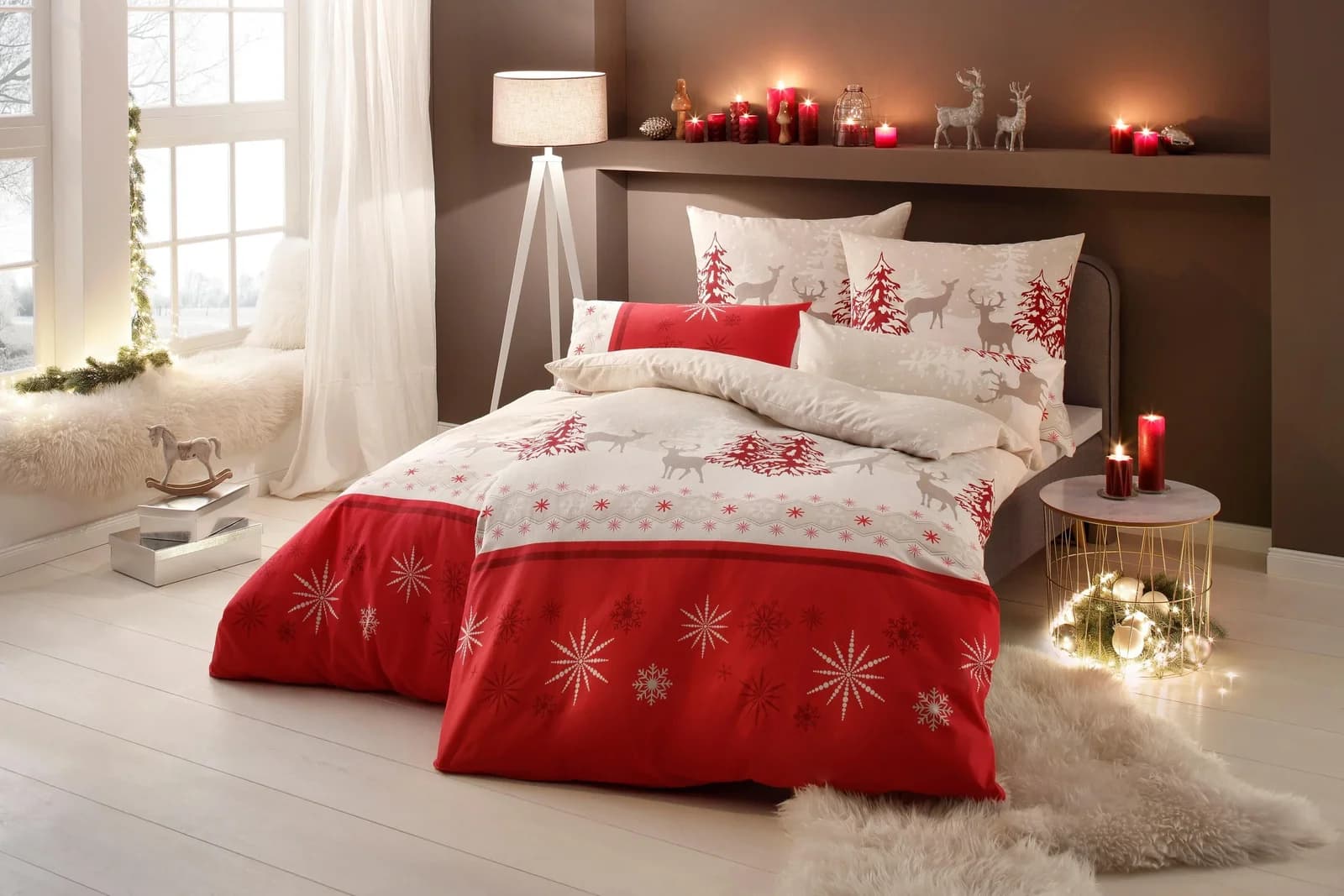 OTTO HOME Bettwäsche Venua Rot Beige Baumwolle Biber