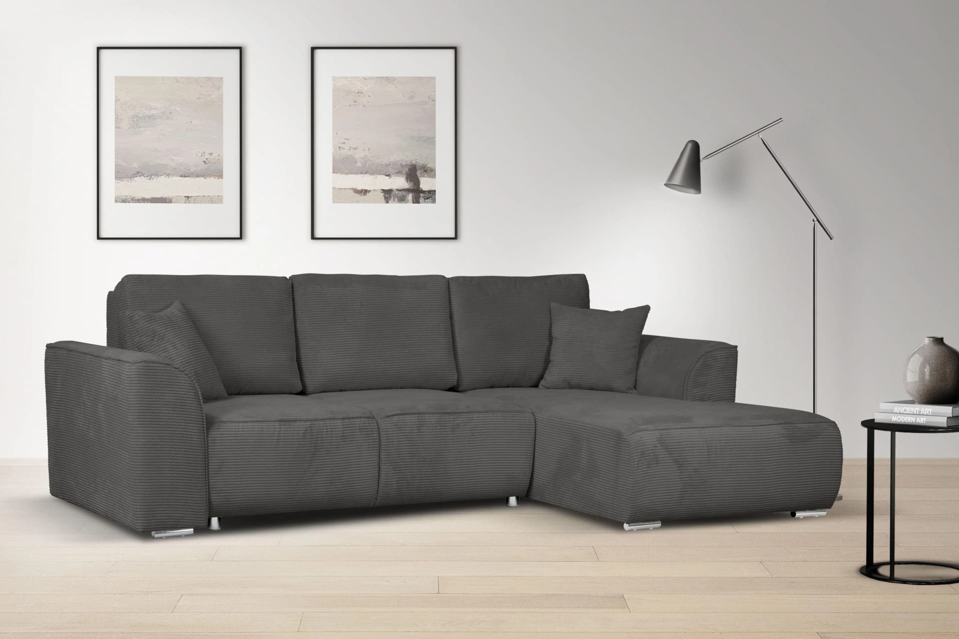 OTTO HOME Ecksofa BEATRICE Grau mit Schlafsofa-Funktion und Bettkasten