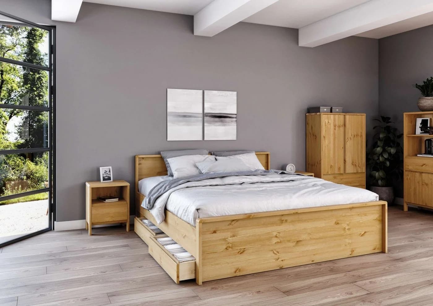 OTTO HOME Luven Bettschubkasten 2-tlg. Natur Massivholz