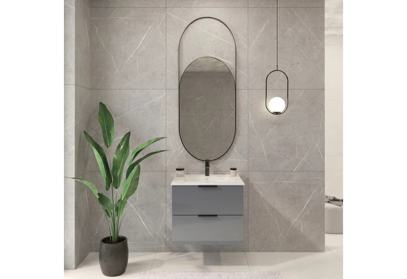 WELLTIME Waschtisch Athen 80cm Grau Hochglanz mit Becken Softclose