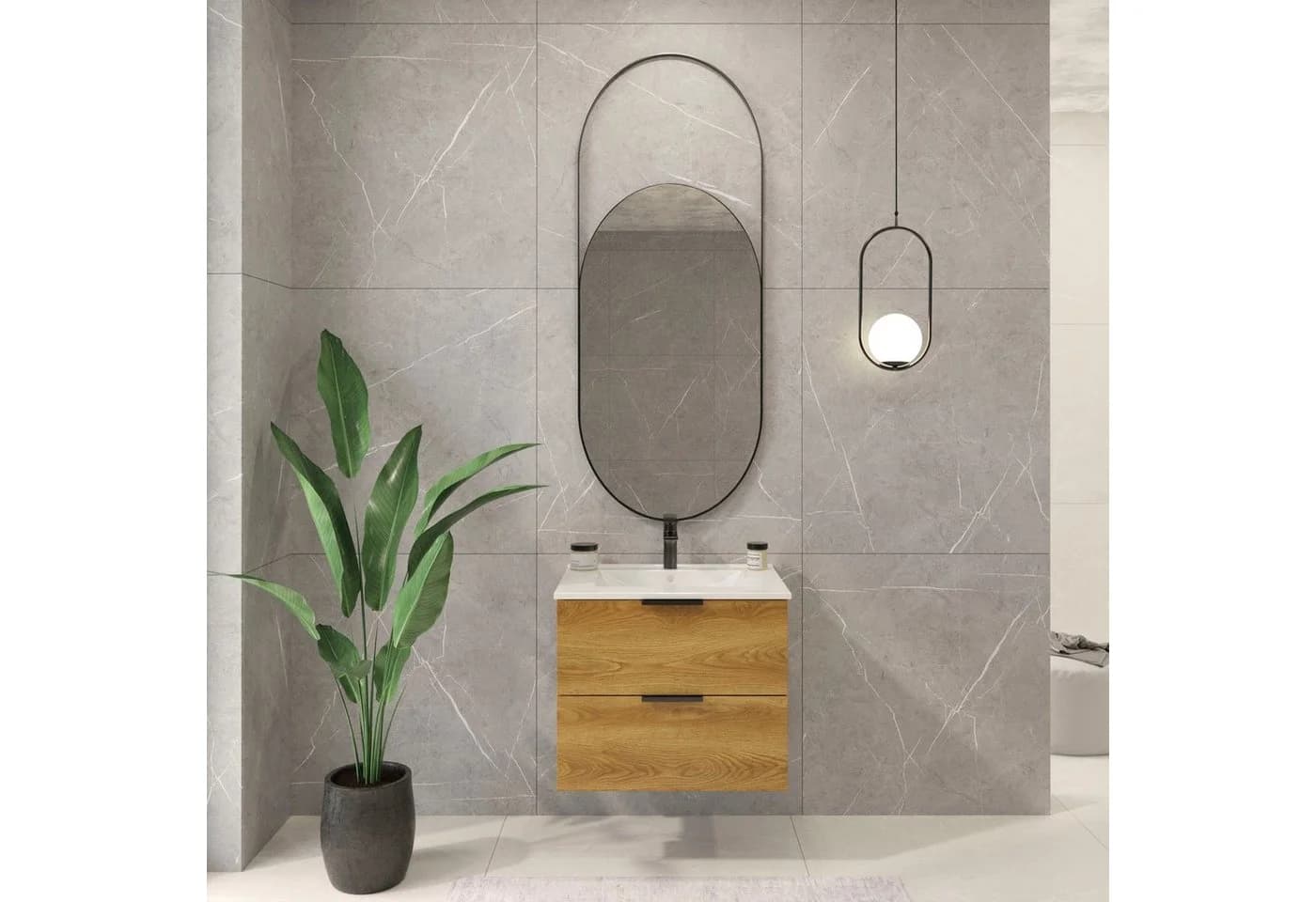 welltime Waschtisch Athen Badschrank mit Becken 80cm Softclose Eiche