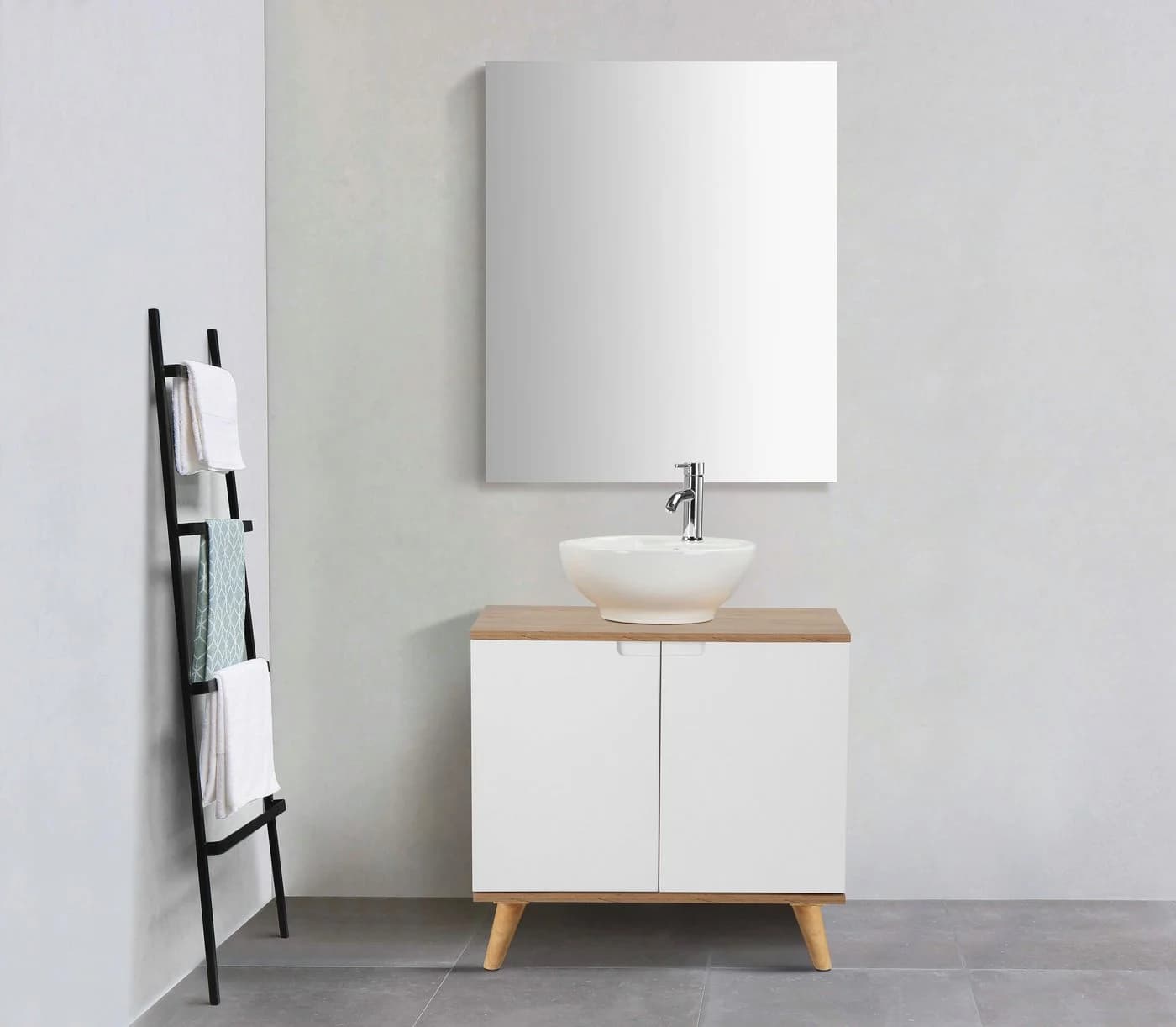 Welltime Lund Badunterschrank 65cm Weiß Hochglanz Falttüren