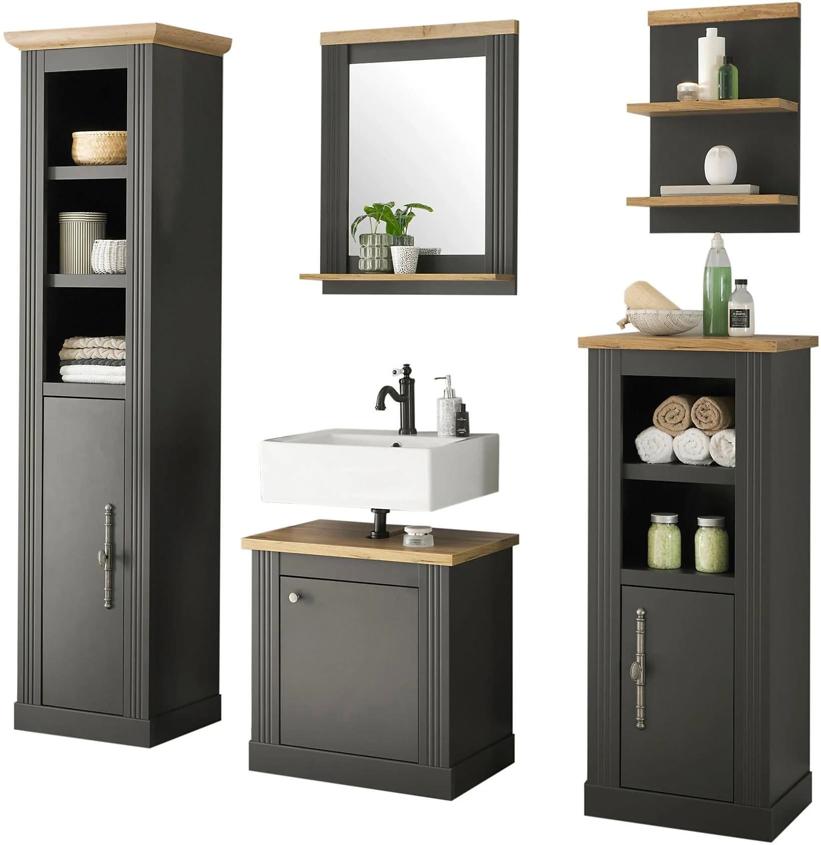 OTTO HOME Badmöbel-Set Westminster 5-tlg. Dunkelgrau Landhausstil