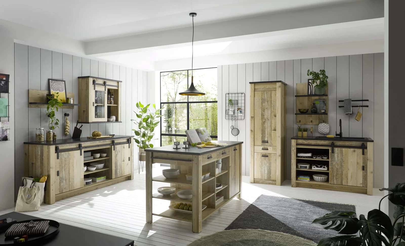 HOME AFFAIRE Sherwood Küche 400cm Anthrazit/Hell Braun Komplettküche