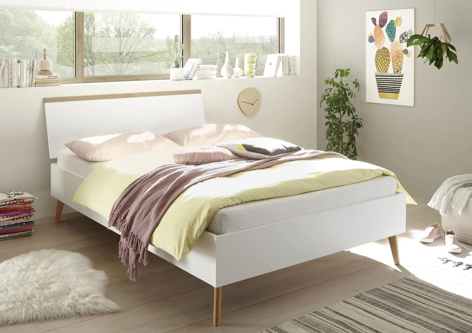 HOME AFFAIRE Merle Einzelbett Weiß Matt Eiche Skandinavisches Design