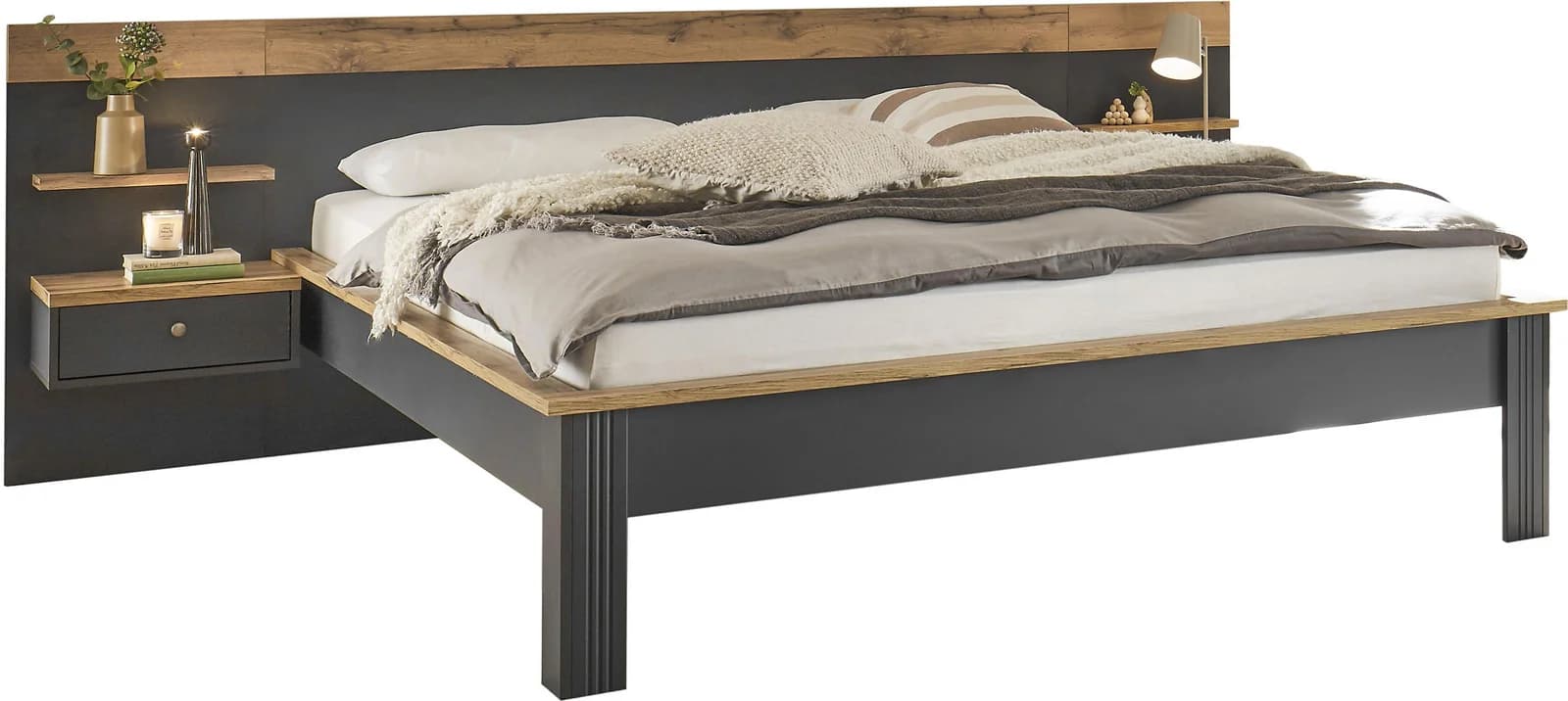 OTTO HOME Westminster Schlafzimmer-Set Grau 3-tlg Bett 180x200