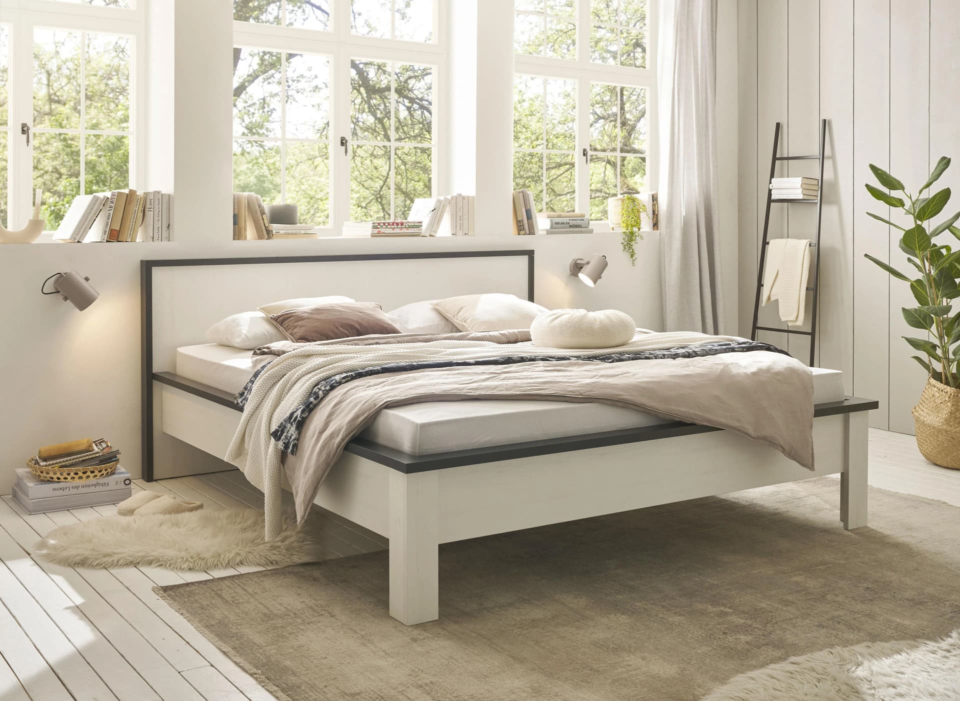 HOME AFFAIRE Einzelbett SHERWOOD Weiß Pinie Dekor Landhausstil