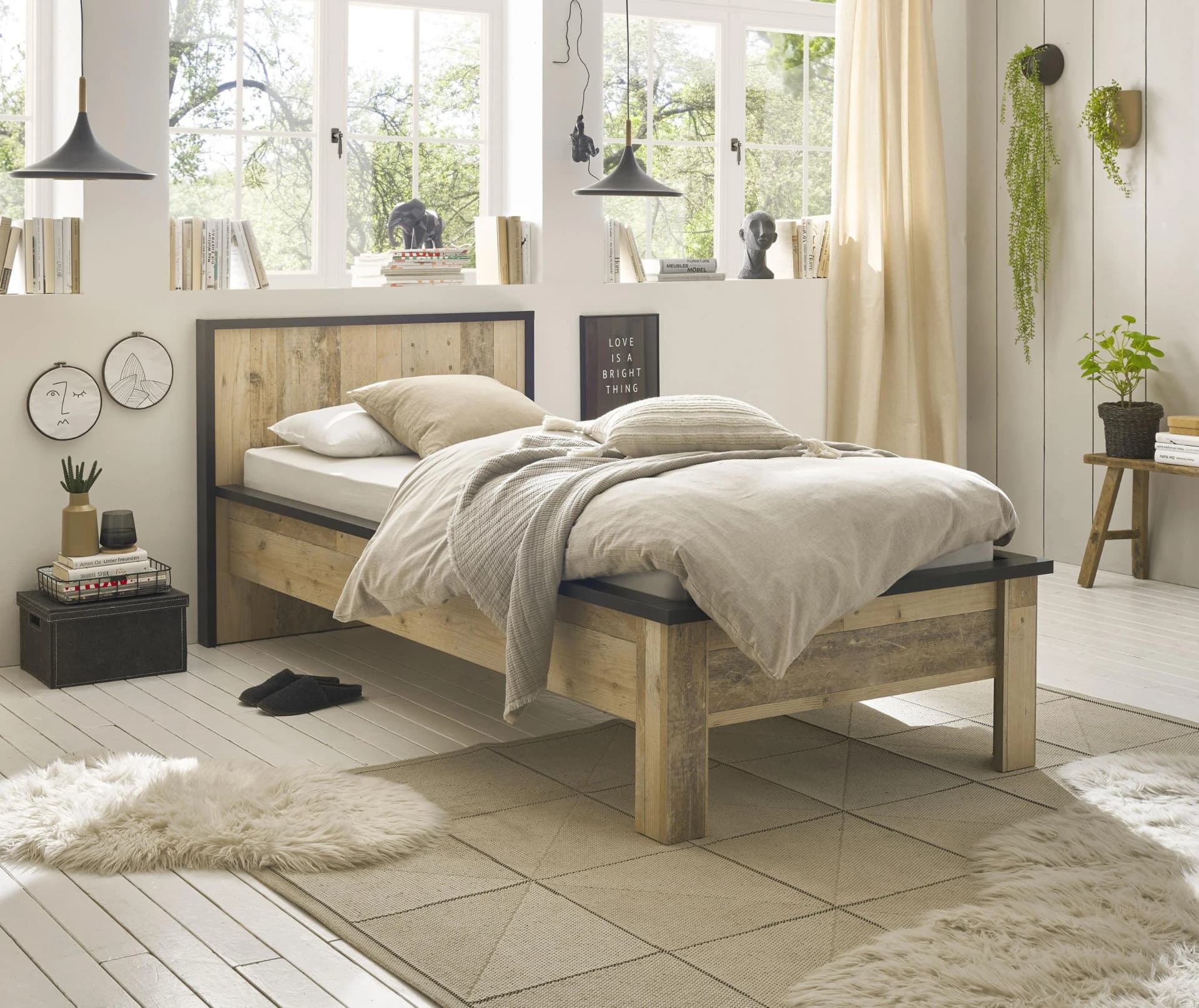 HOME AFFAIRE Einzelbett SHERWOOD Braun Landhausstil FSC-zertifiziert