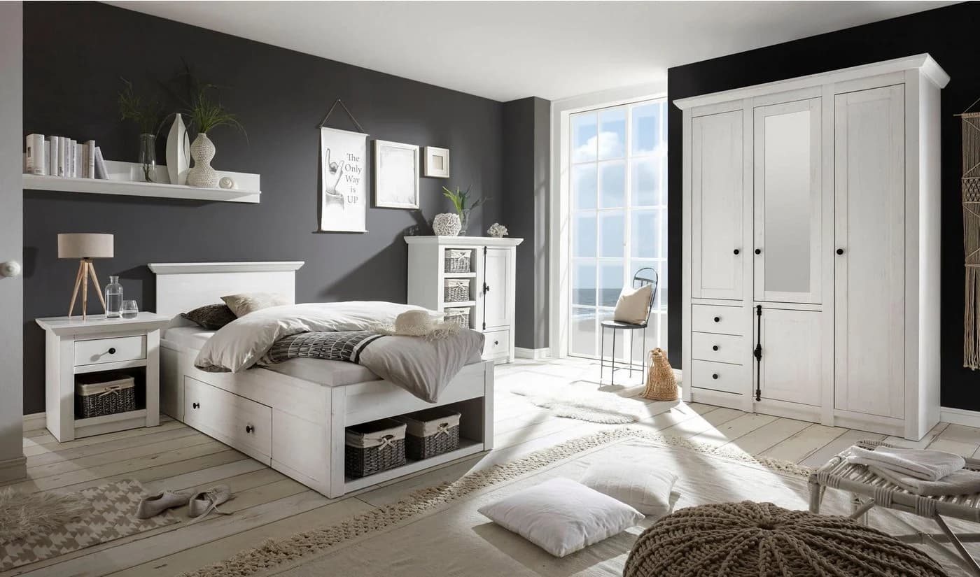 HOME AFFAIRE California Doppelbett Landhausstil Weiß mit Schubladen