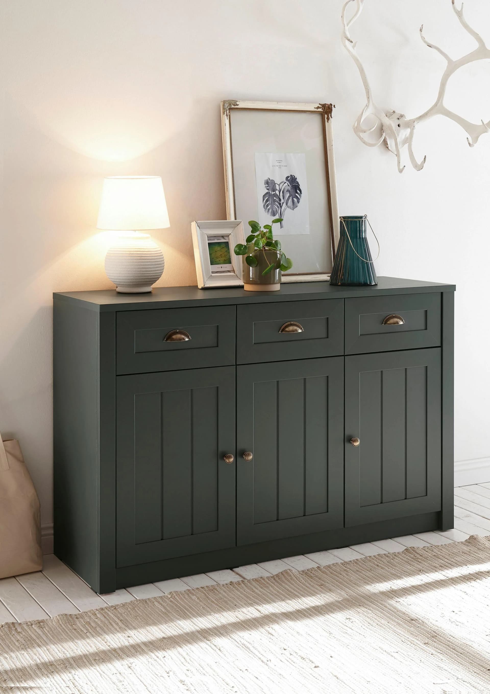 HOME AFFAIRE Sideboard Ascot Grün mit Schubladen und Türen
